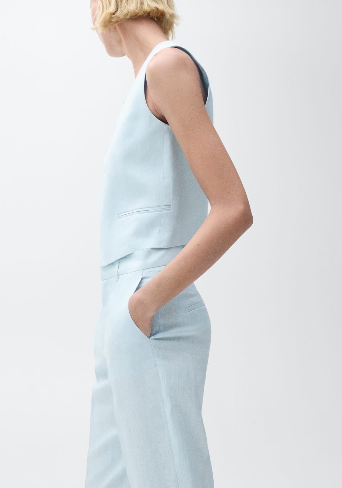 Mango Linen Suit Waistcoat - Light/pastel Blue 3 Shaws Department Stores