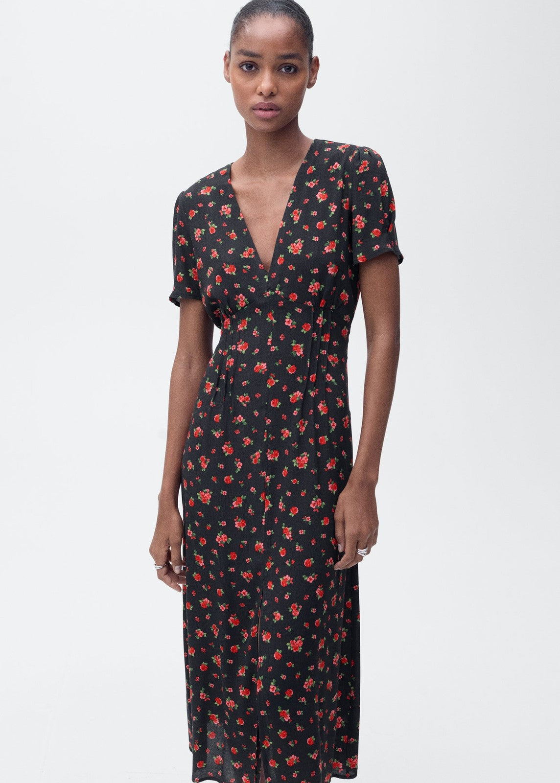 Mango Midi floral dress - Black 1 Shaws Department Stores