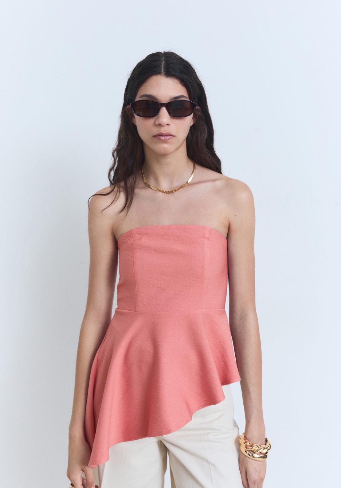 Mango Asymmetric Strapless Top - Bright Red 1 Shaws Department Stores