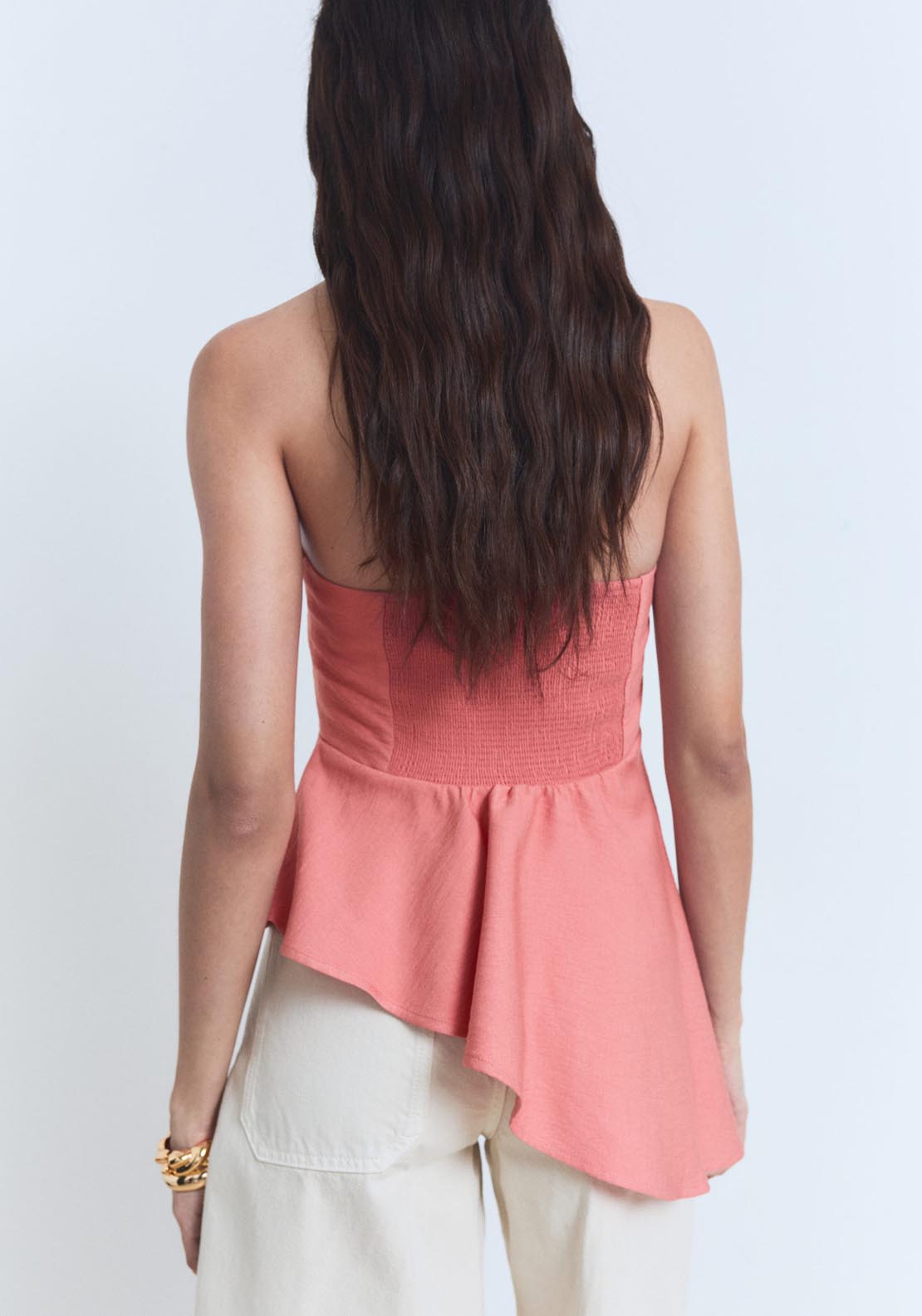 Mango Asymmetric Strapless Top - Bright Red 2 Shaws Department Stores
