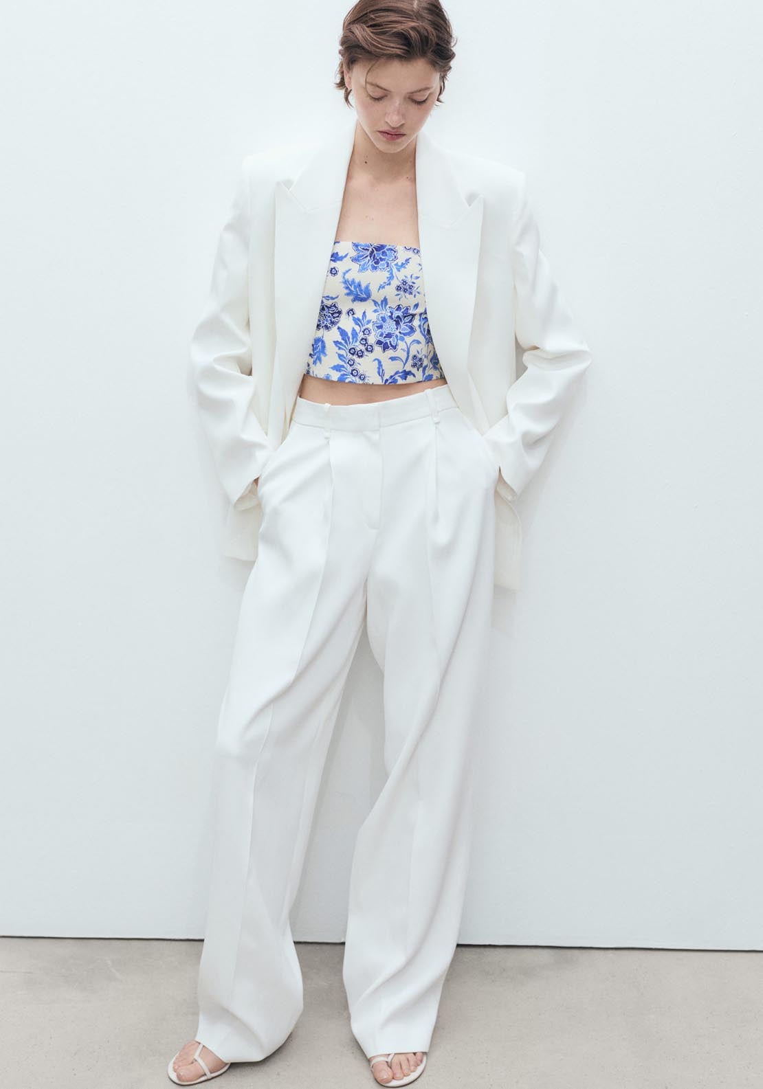 Mango Floral Crop Top With Low Neckline - Beige 5 Shaws Department Stores