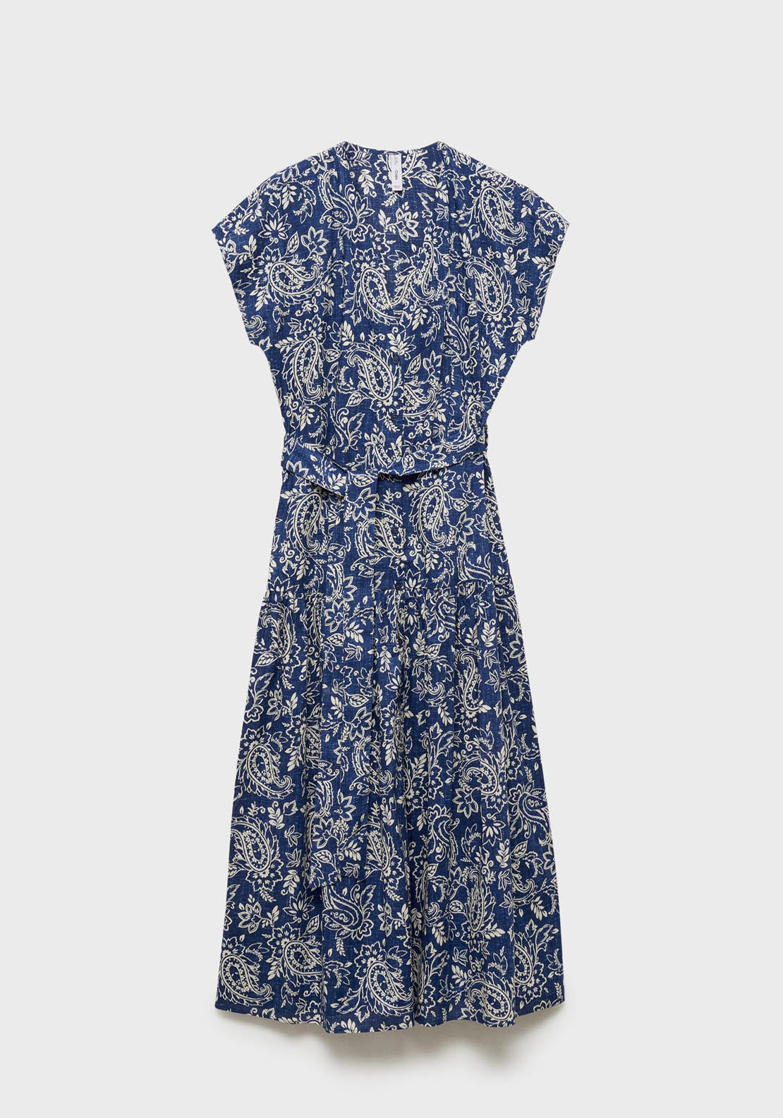 Mango Paisley Flared Dress With Belt - Medium Blue 9 Shaws Department Stores