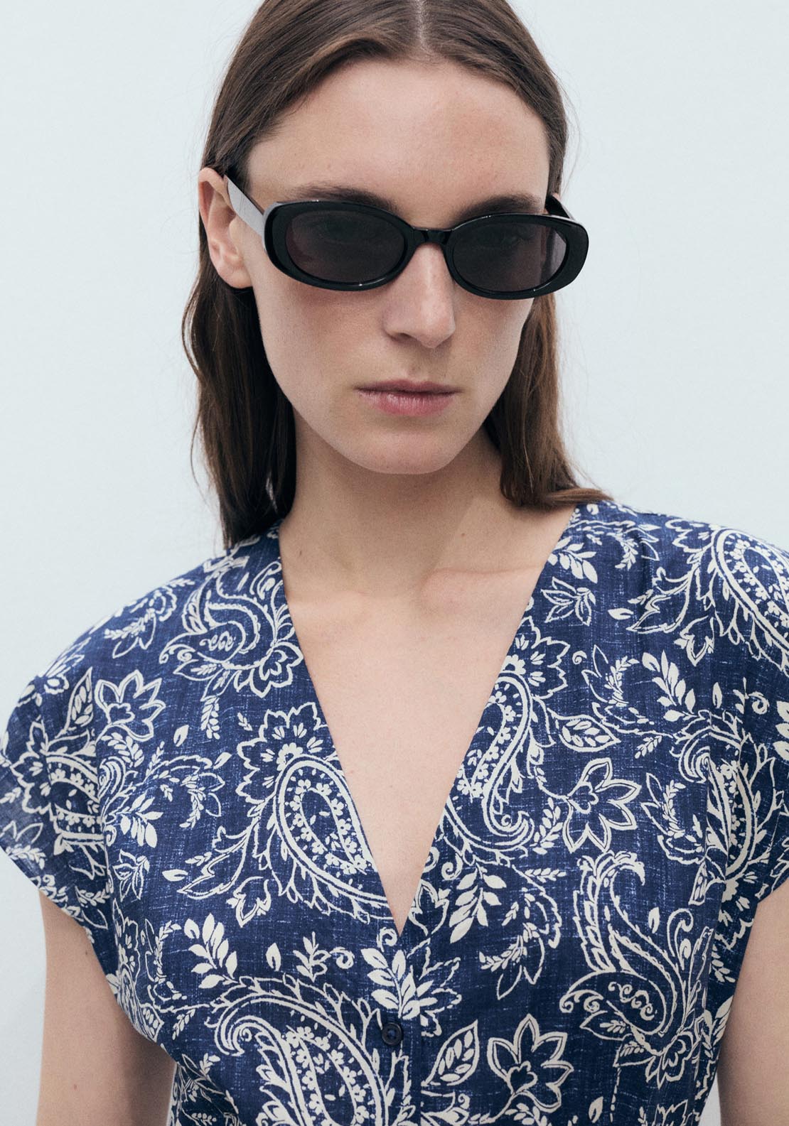 Mango Paisley Flared Dress With Belt - Medium Blue 3 Shaws Department Stores