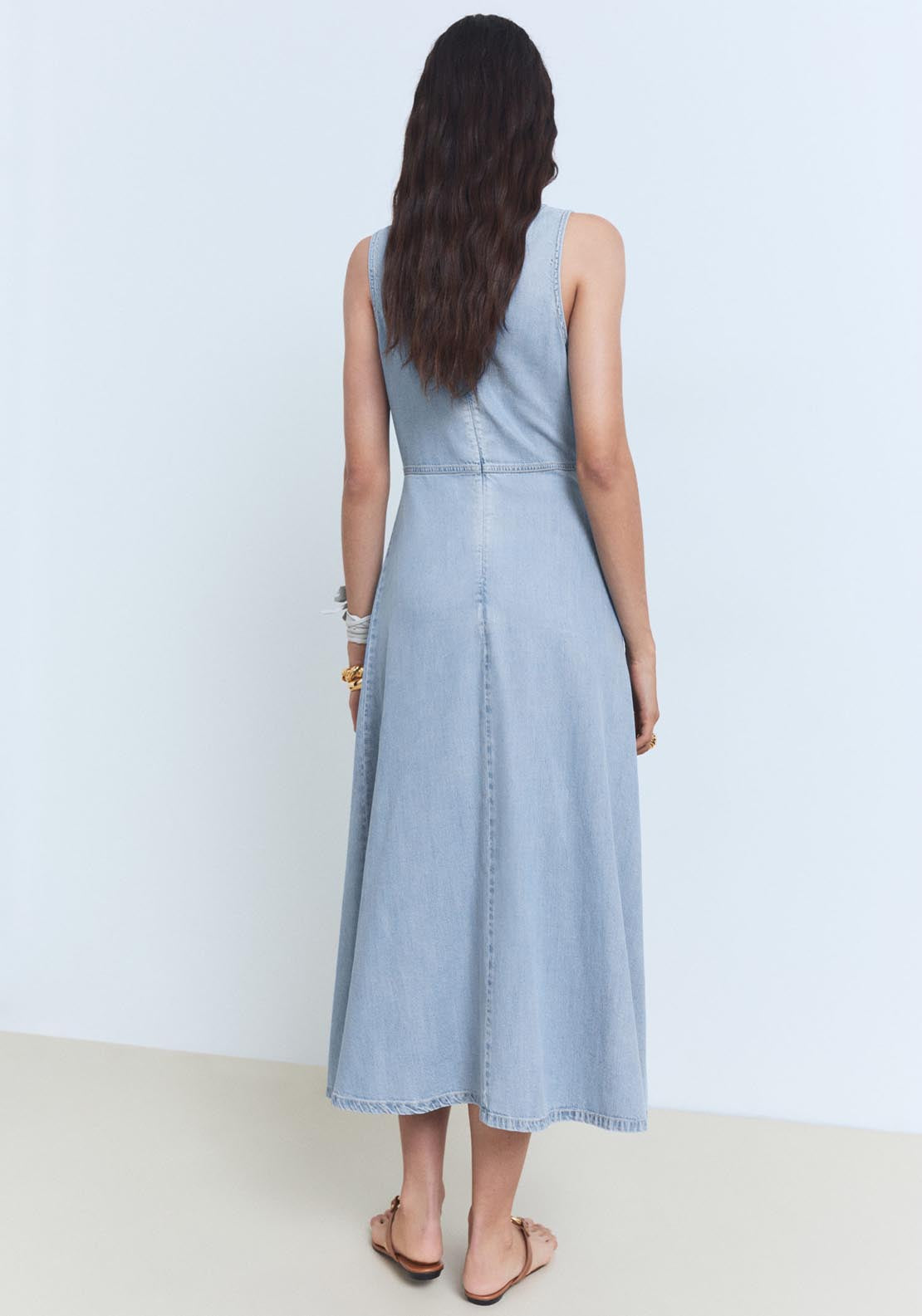 Mango Lyocell V-Neck Midi Dress - Open Blue 2 Shaws Department Stores