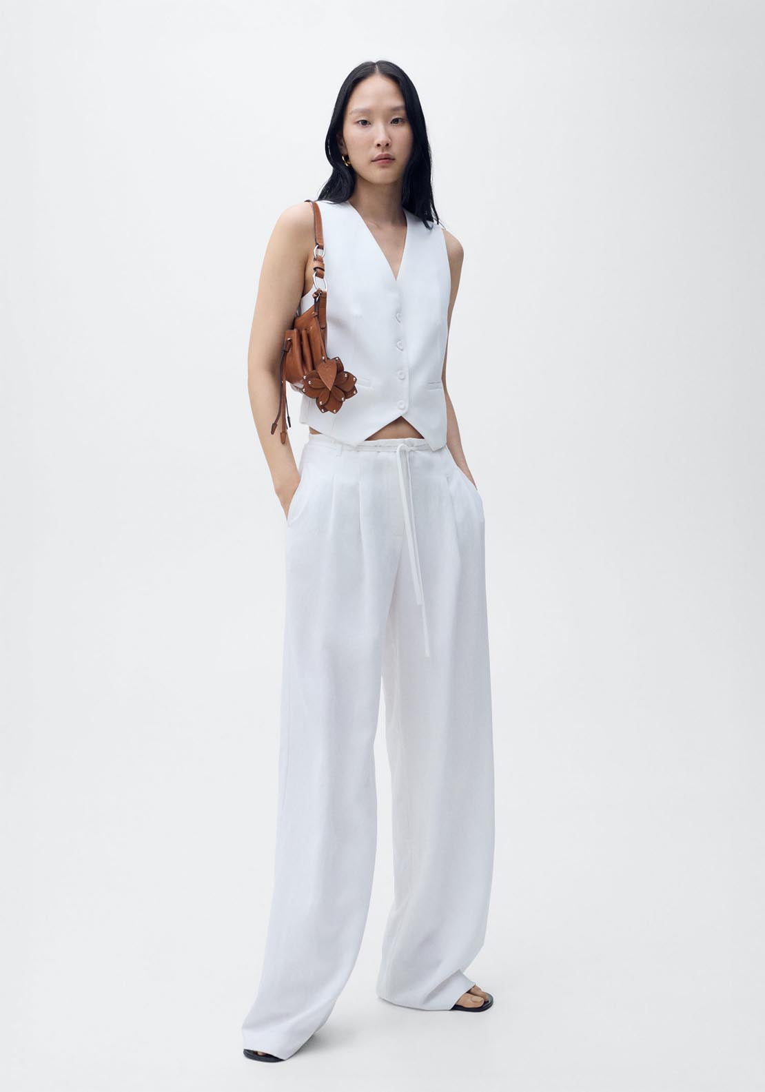 Mango Lyocell Suit Trousers With Bow Belt - White 4 Shaws Department Stores