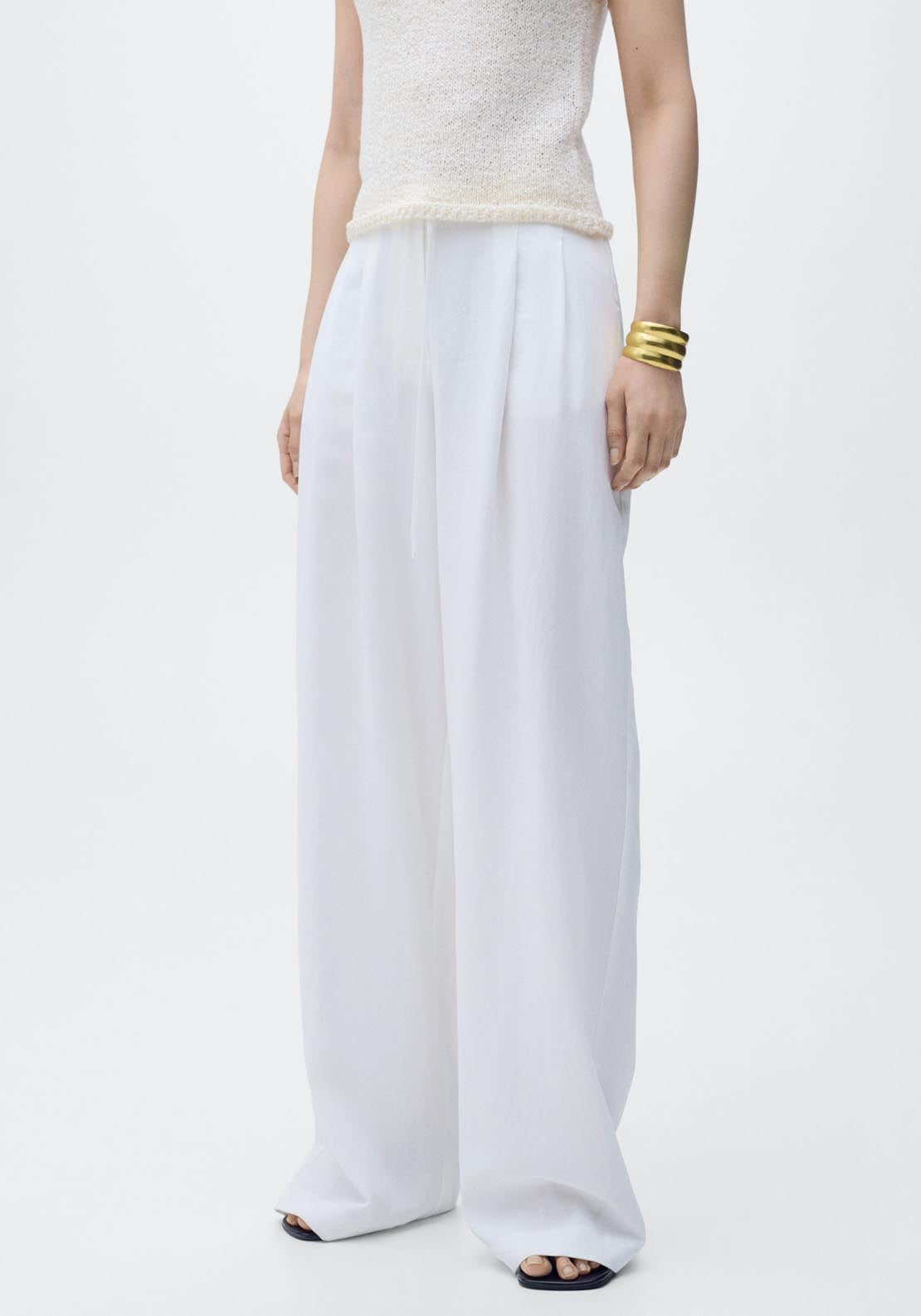 Mango Lyocell Suit Trousers With Bow Belt - White 3 Shaws Department Stores