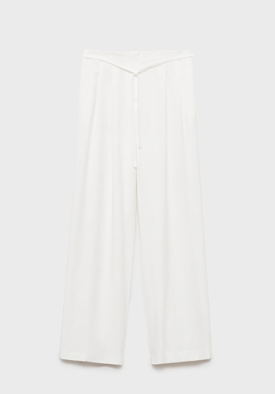 Mango Lyocell Suit Trousers With Bow Belt - White 7 Shaws Department Stores