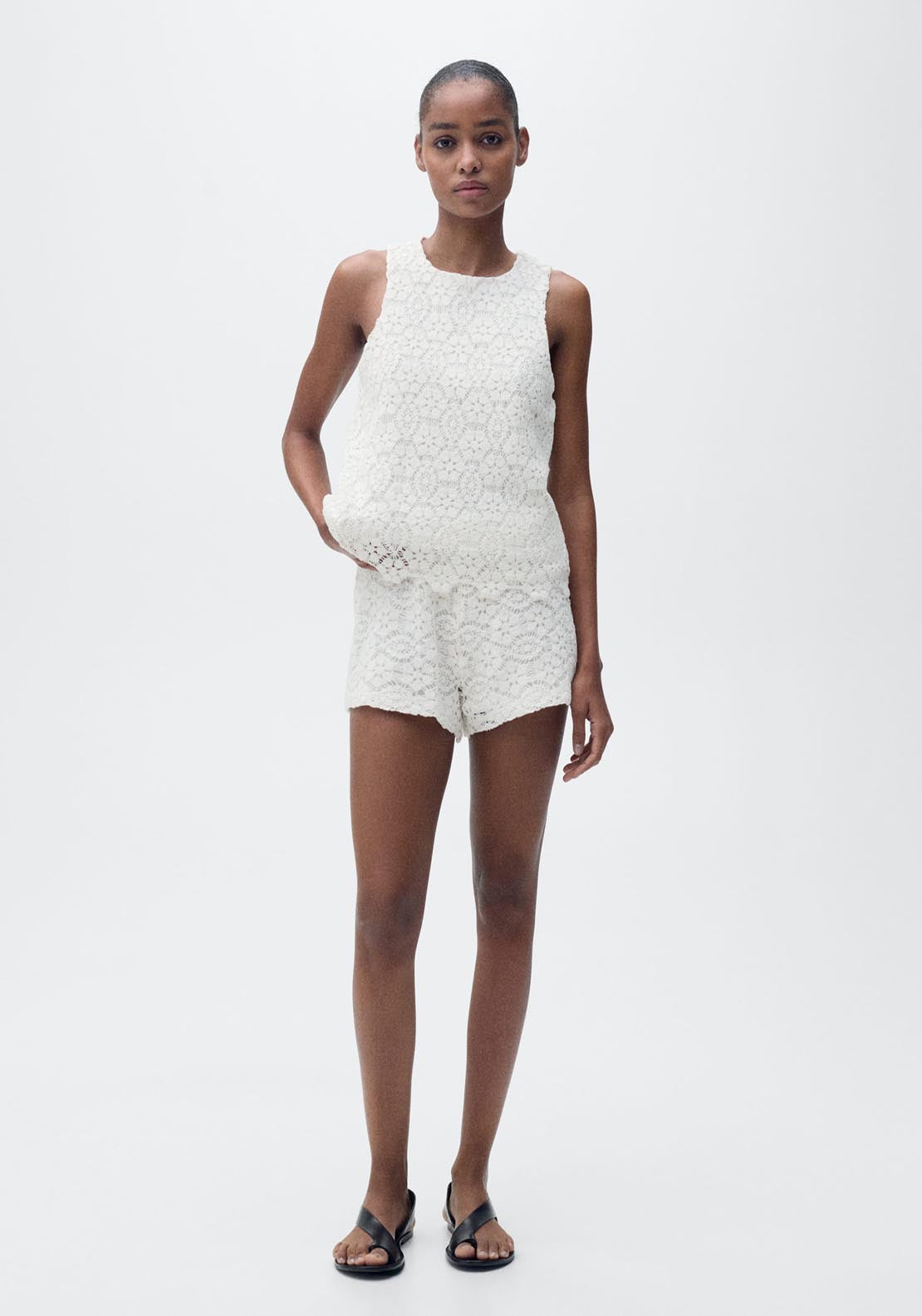 Mango Straight-Fit Crochet Top - Beige 4 Shaws Department Stores