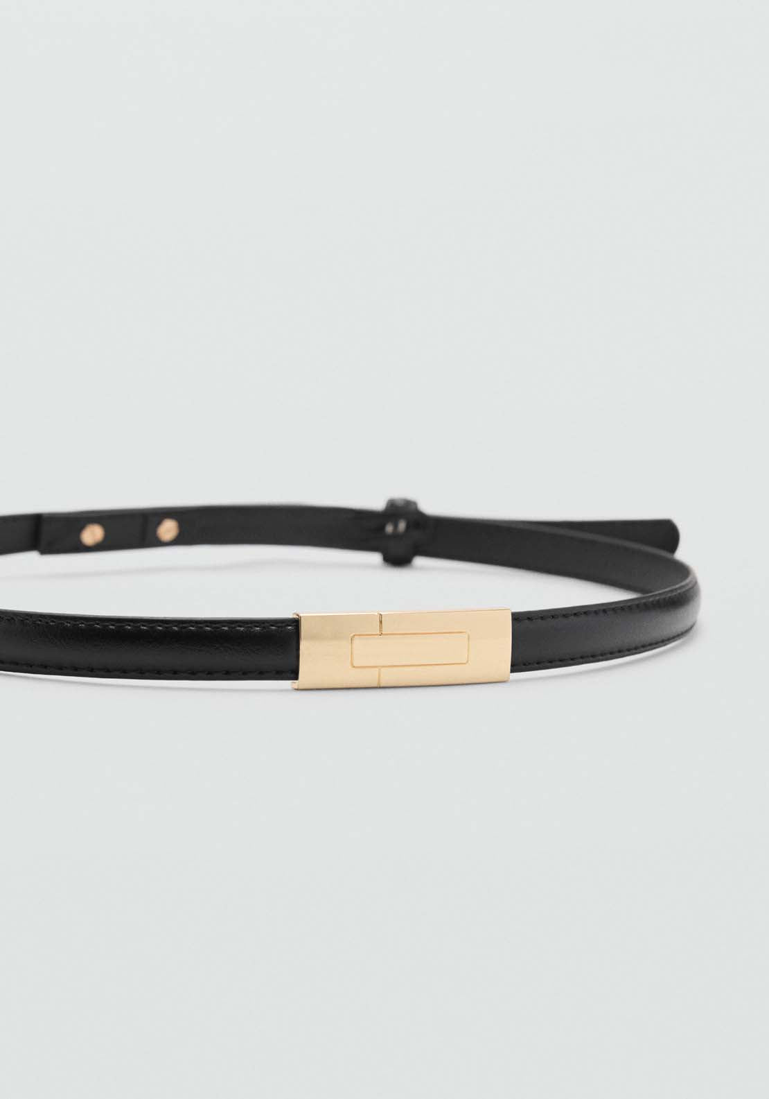 Mango Thin belt with metal buckle - Black 2 Shaws Department Stores