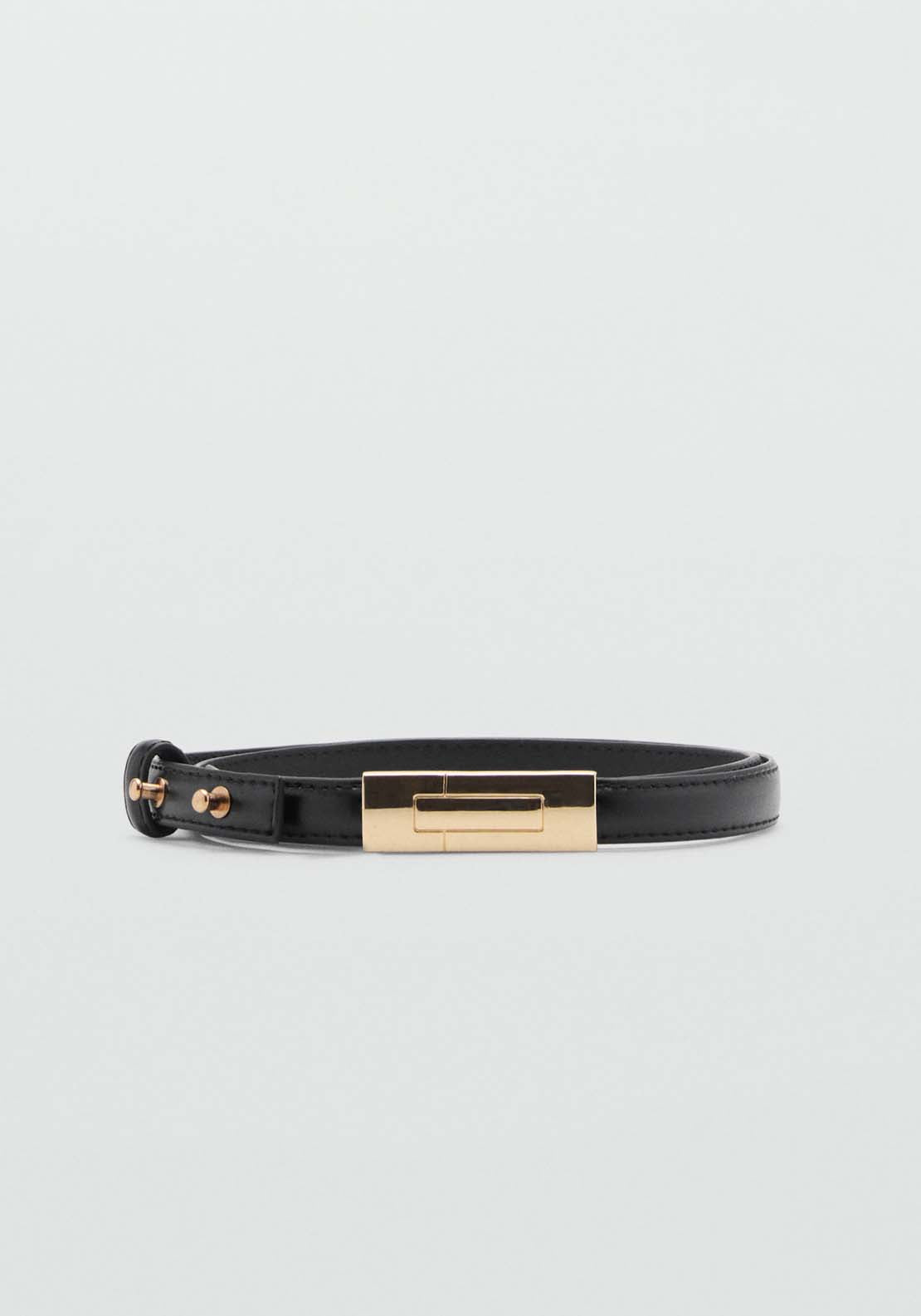 Mango Thin belt with metal buckle - Black 1 Shaws Department Stores