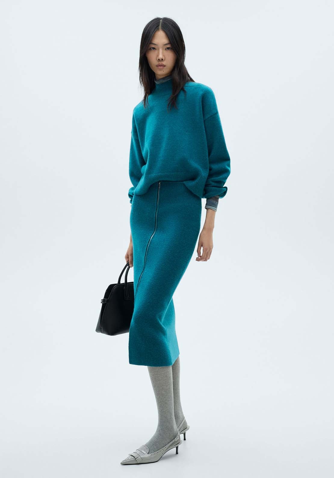 Mango Perkins neck knitted sweater - Green 3 Shaws Department Stores