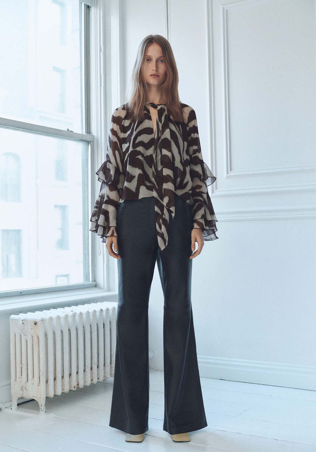 Mango Printed blouse with flared sleeves - Brown 1 Shaws Department Stores