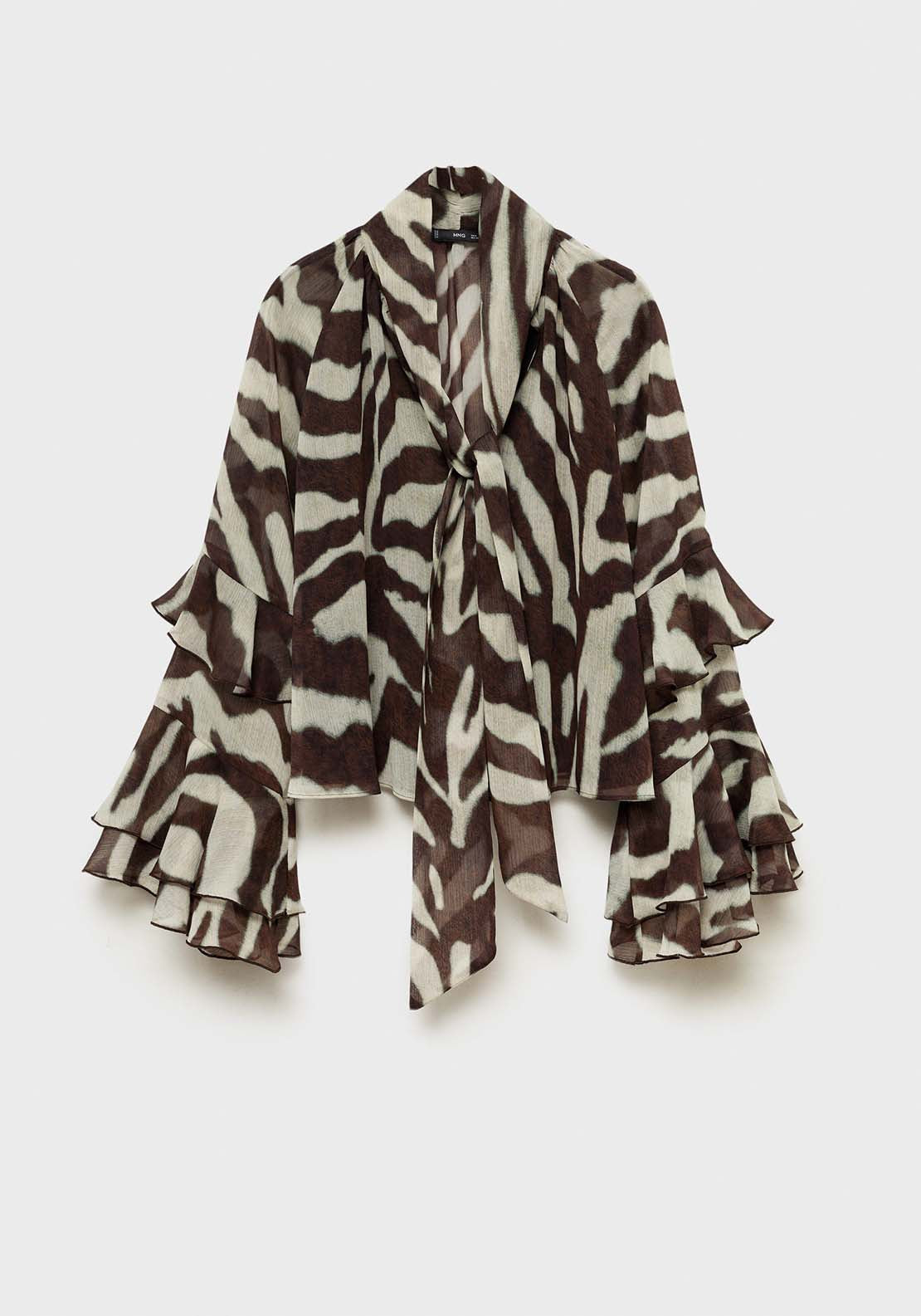 Mango Printed blouse with flared sleeves - Brown 7 Shaws Department Stores