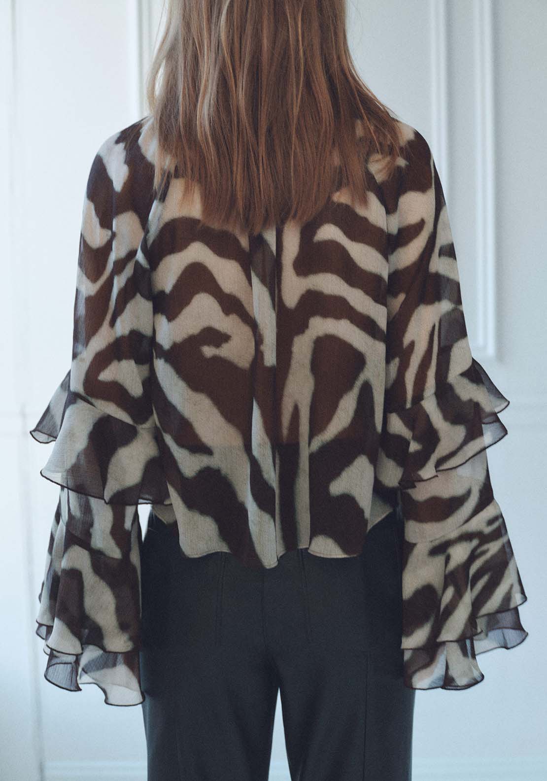 Mango Printed blouse with flared sleeves - Brown 4 Shaws Department Stores