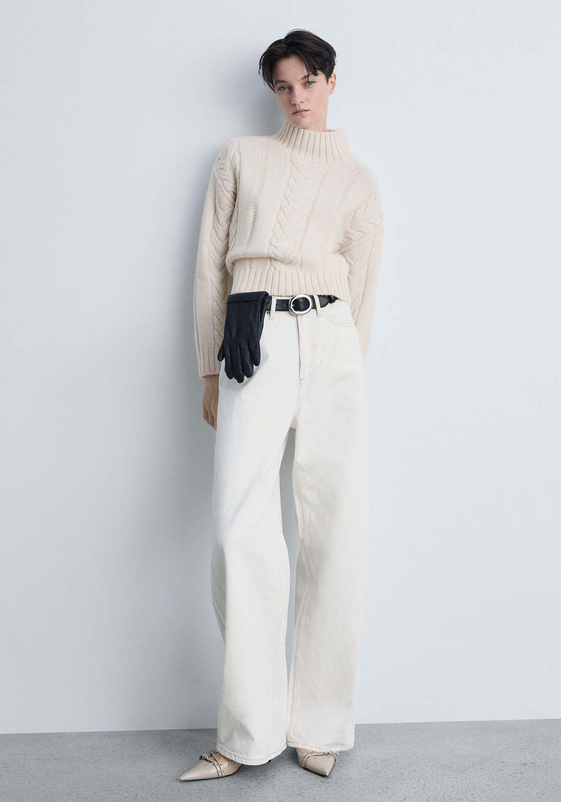 Mango Perkins-neck braided sweater - Light Beige 4 Shaws Department Stores