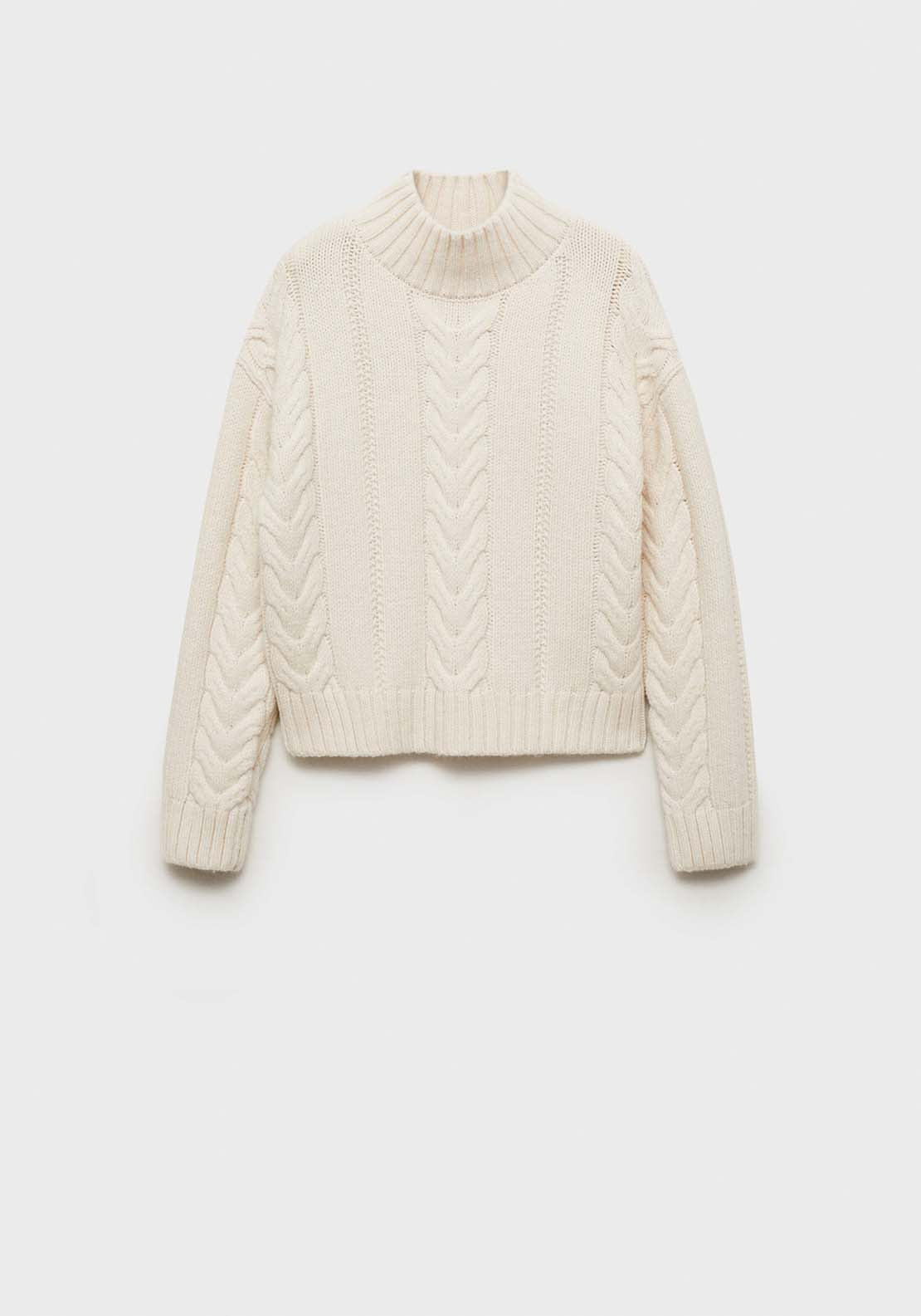 Mango Perkins-neck braided sweater - Light Beige 8 Shaws Department Stores