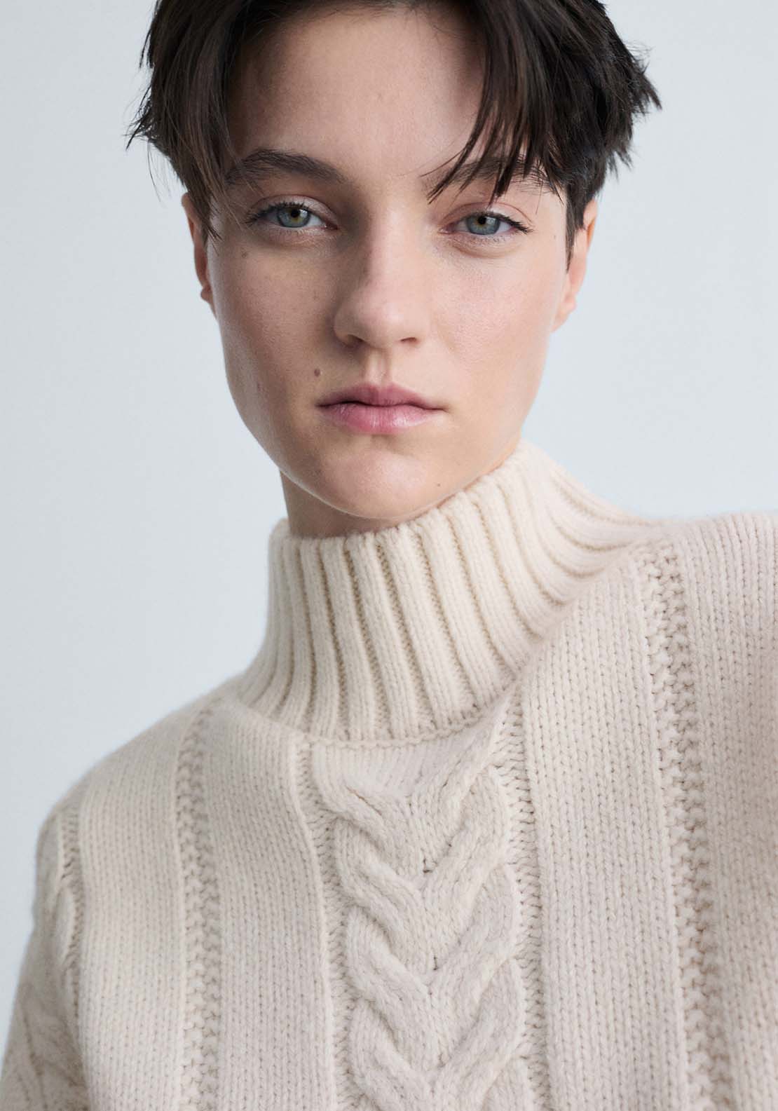 Mango Perkins-neck braided sweater - Light Beige 5 Shaws Department Stores