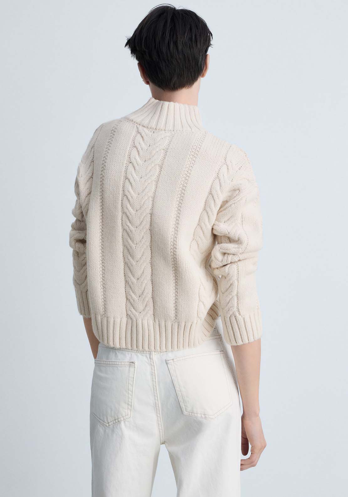 Mango Perkins-neck braided sweater - Light Beige 3 Shaws Department Stores