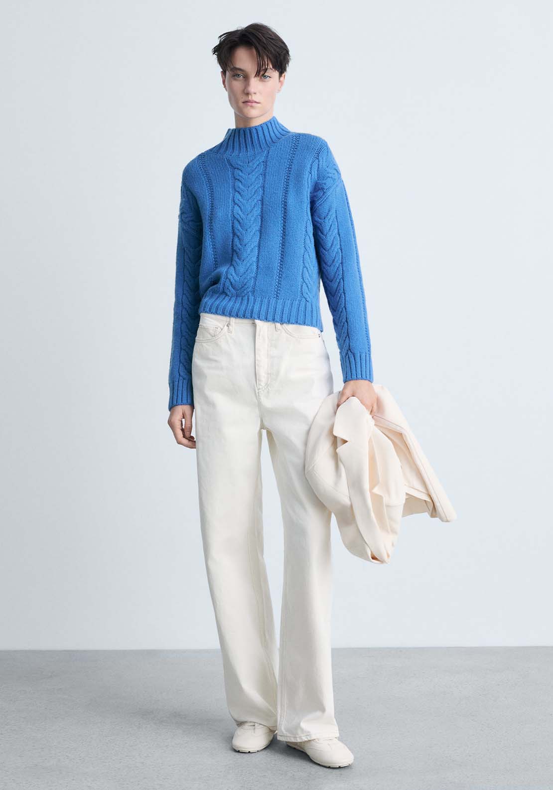 Mango Perkins-neck braided sweater - Bright Blue 2 Shaws Department Stores
