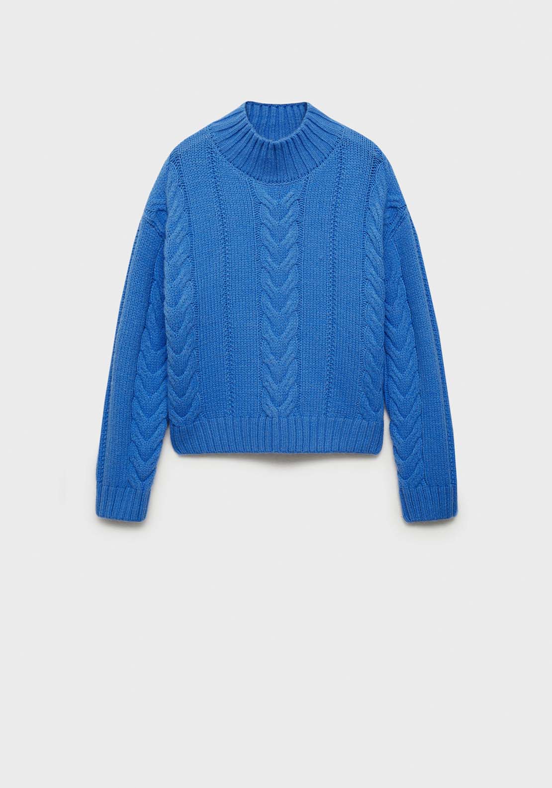 Mango Perkins-neck braided sweater - Bright Blue 7 Shaws Department Stores