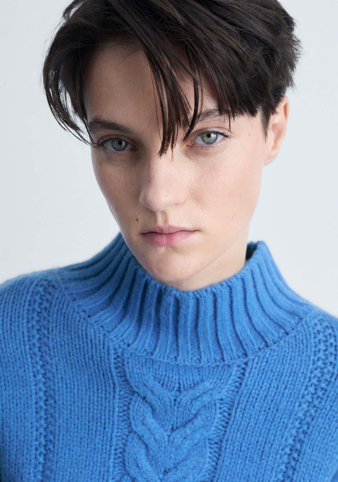 Mango Perkins-neck braided sweater - Bright Blue 4 Shaws Department Stores