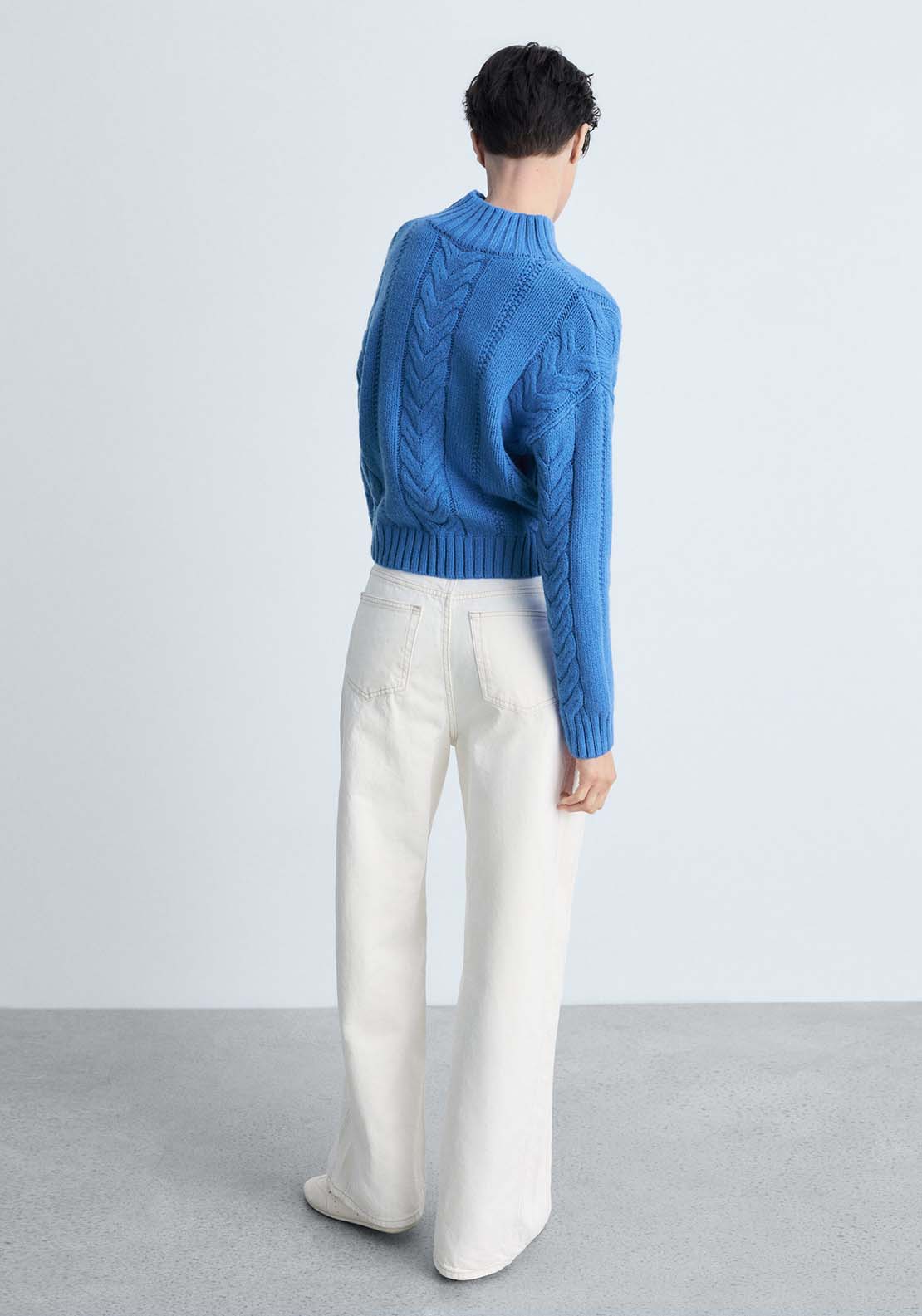 Mango Perkins-neck braided sweater - Bright Blue 3 Shaws Department Stores