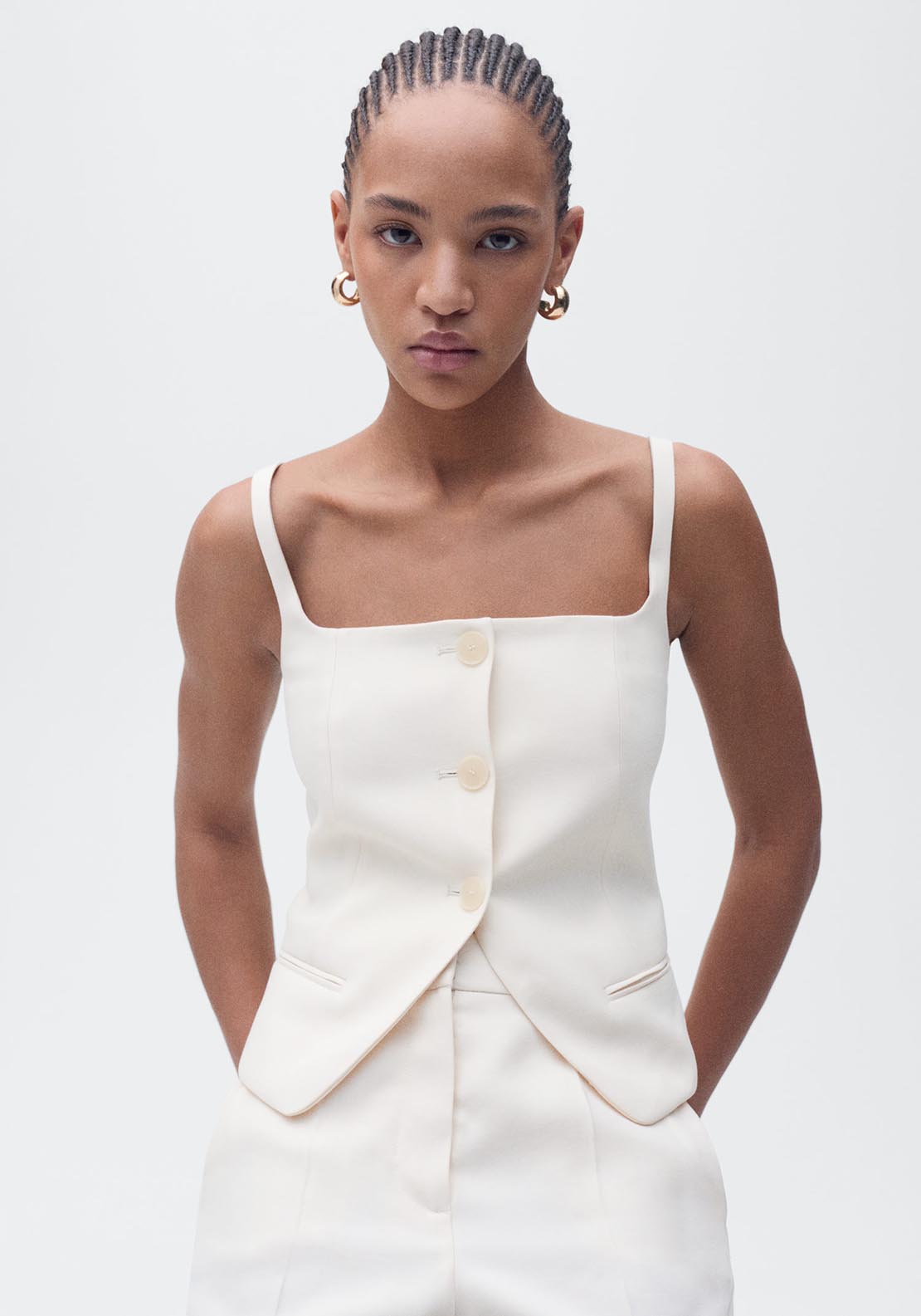 Mango Suit waistcoat with open back - Light Beige 1 Shaws Department Stores