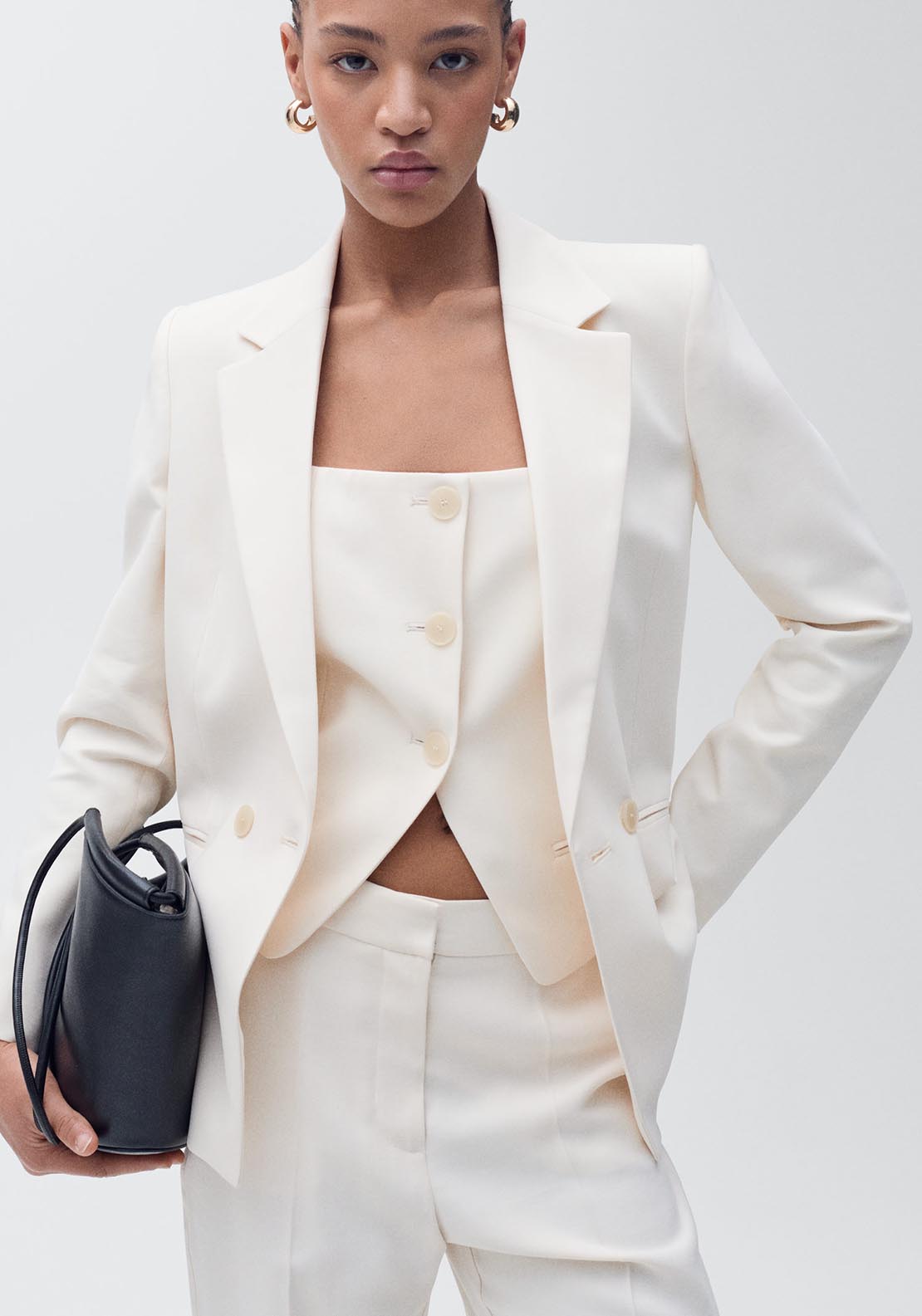 Mango Suit waistcoat with open back - Light Beige 7 Shaws Department Stores