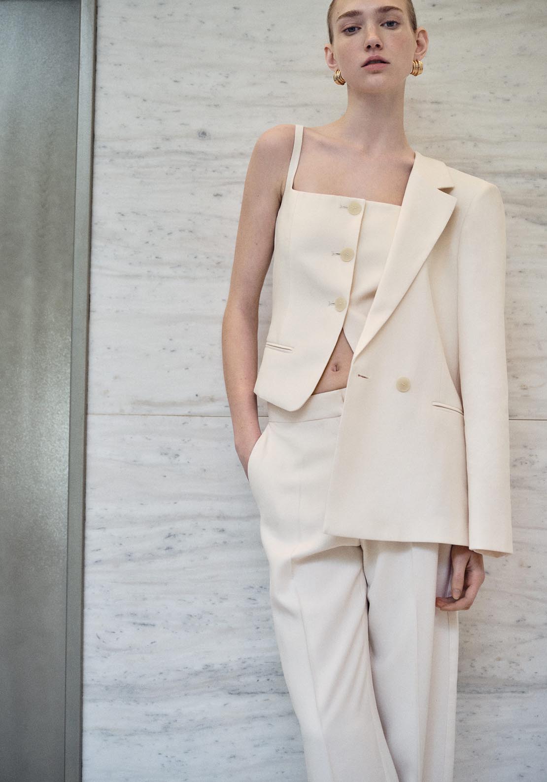 Mango Suit waistcoat with open back - Light Beige 14 Shaws Department Stores