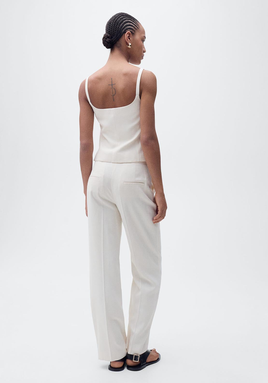 Mango Suit waistcoat with open back - Light Beige 2 Shaws Department Stores