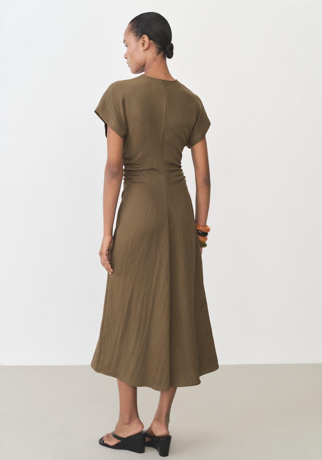 Mango Short Sleeve Dress With Draped Details - Medium Brown 3 Shaws Department Stores