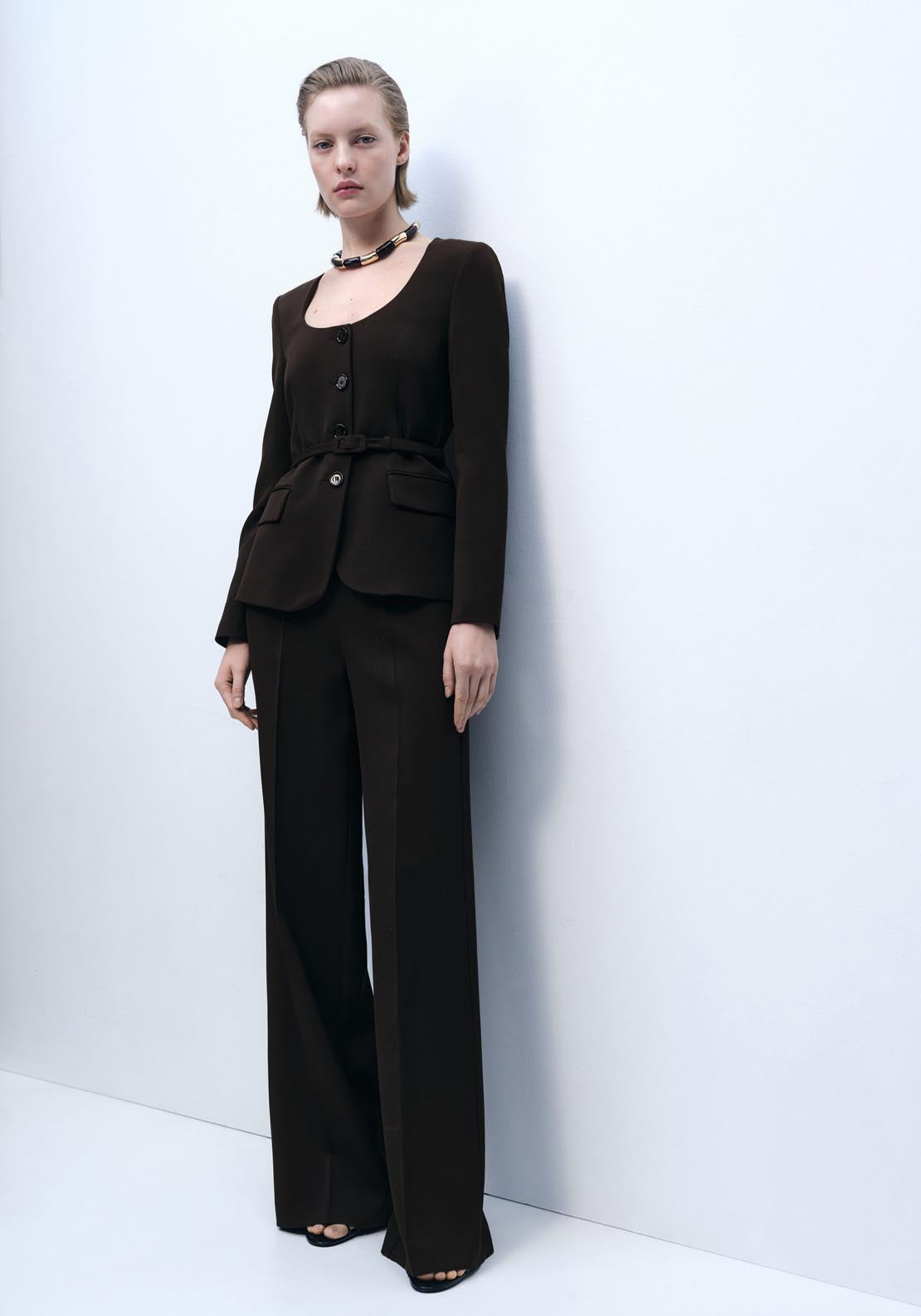 Mango Straight Suit Trousers - Dark Brown 3 Shaws Department Stores