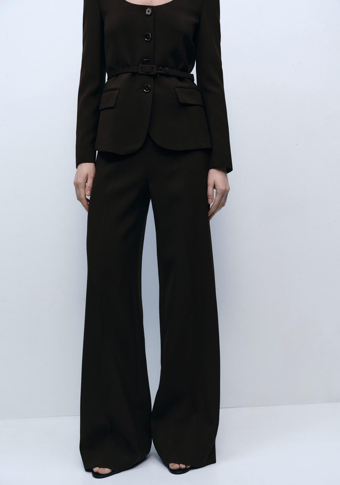 Mango Straight Suit Trousers - Dark Brown 1 Shaws Department Stores