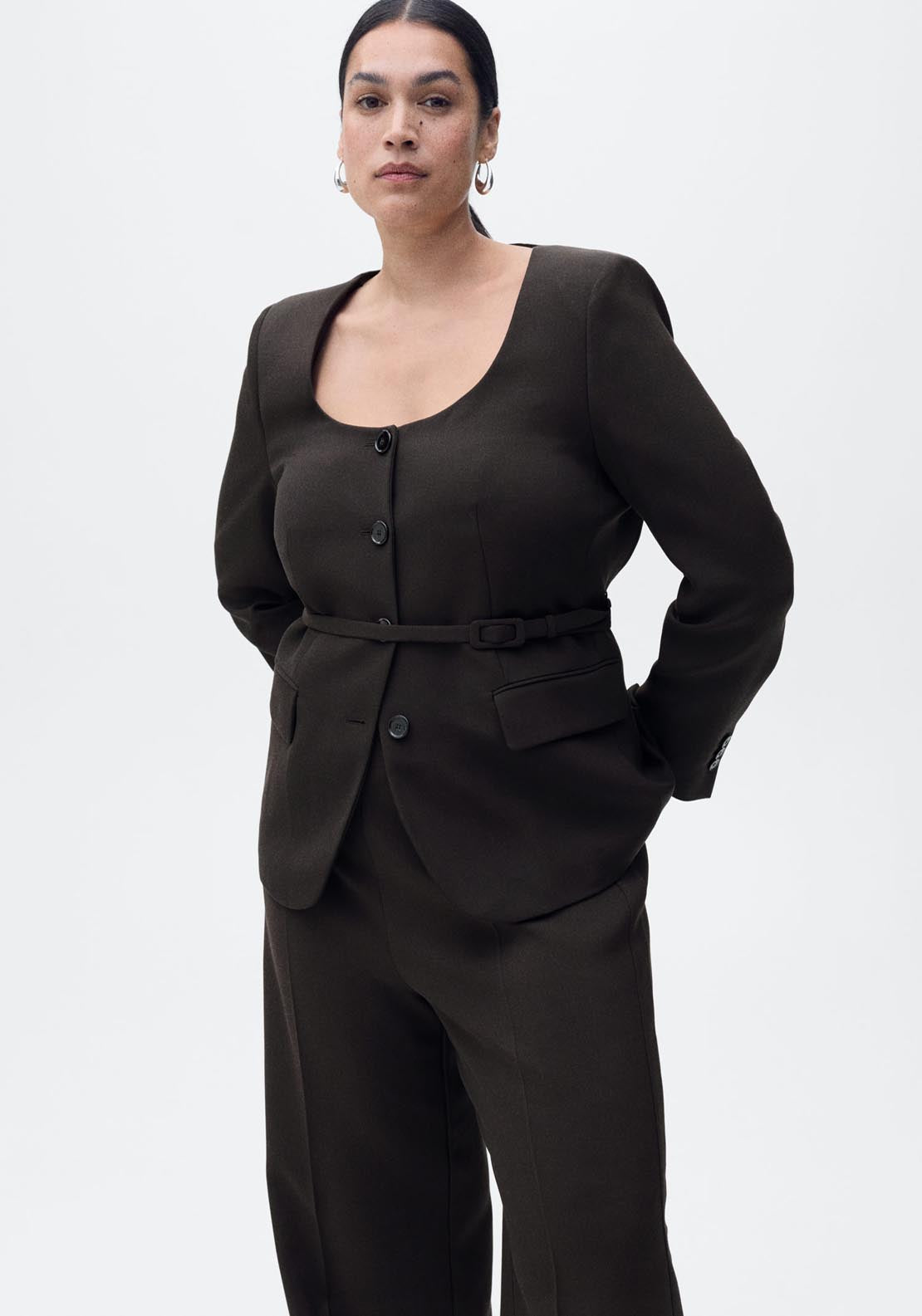 Mango Straight Suit Trousers - Dark Brown 8 Shaws Department Stores