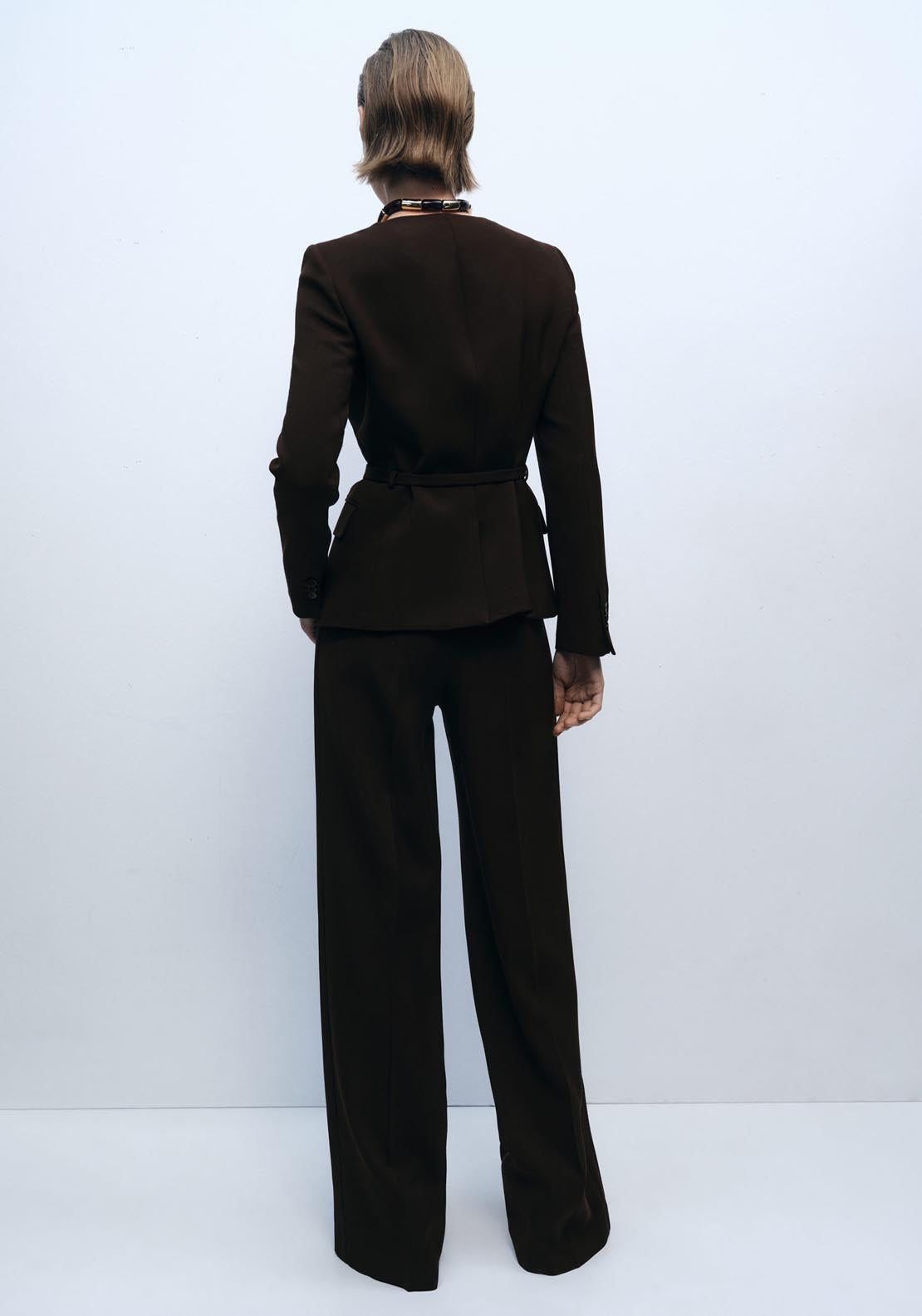 Mango Straight Suit Trousers - Dark Brown 2 Shaws Department Stores