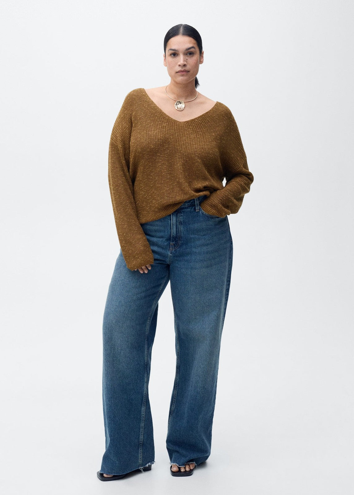 Mango V-neck knit sweater - Medium Brown 4 Shaws Department Stores