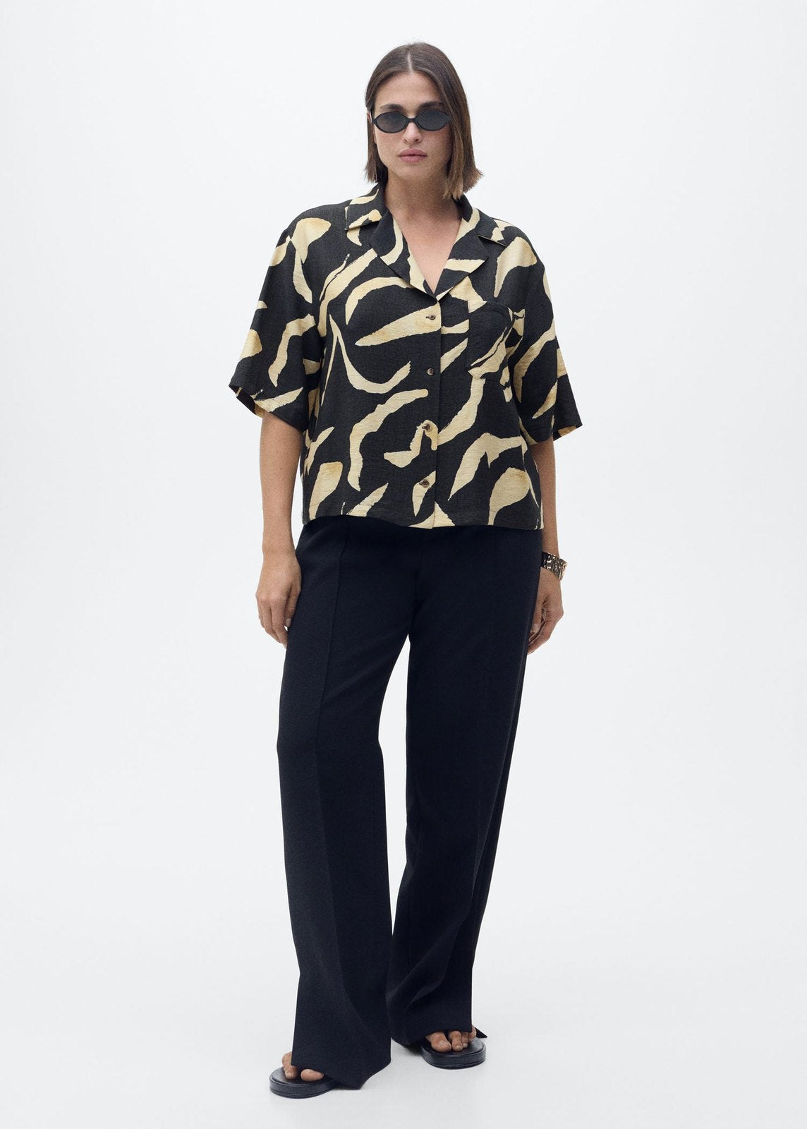 Mango Printed short-sleeved shirt - Black 1 Shaws Department Stores