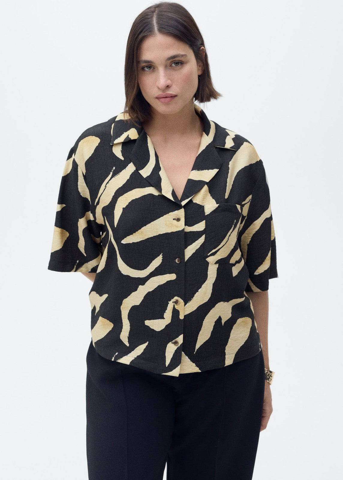 Mango Printed short-sleeved shirt - Black 3 Shaws Department Stores