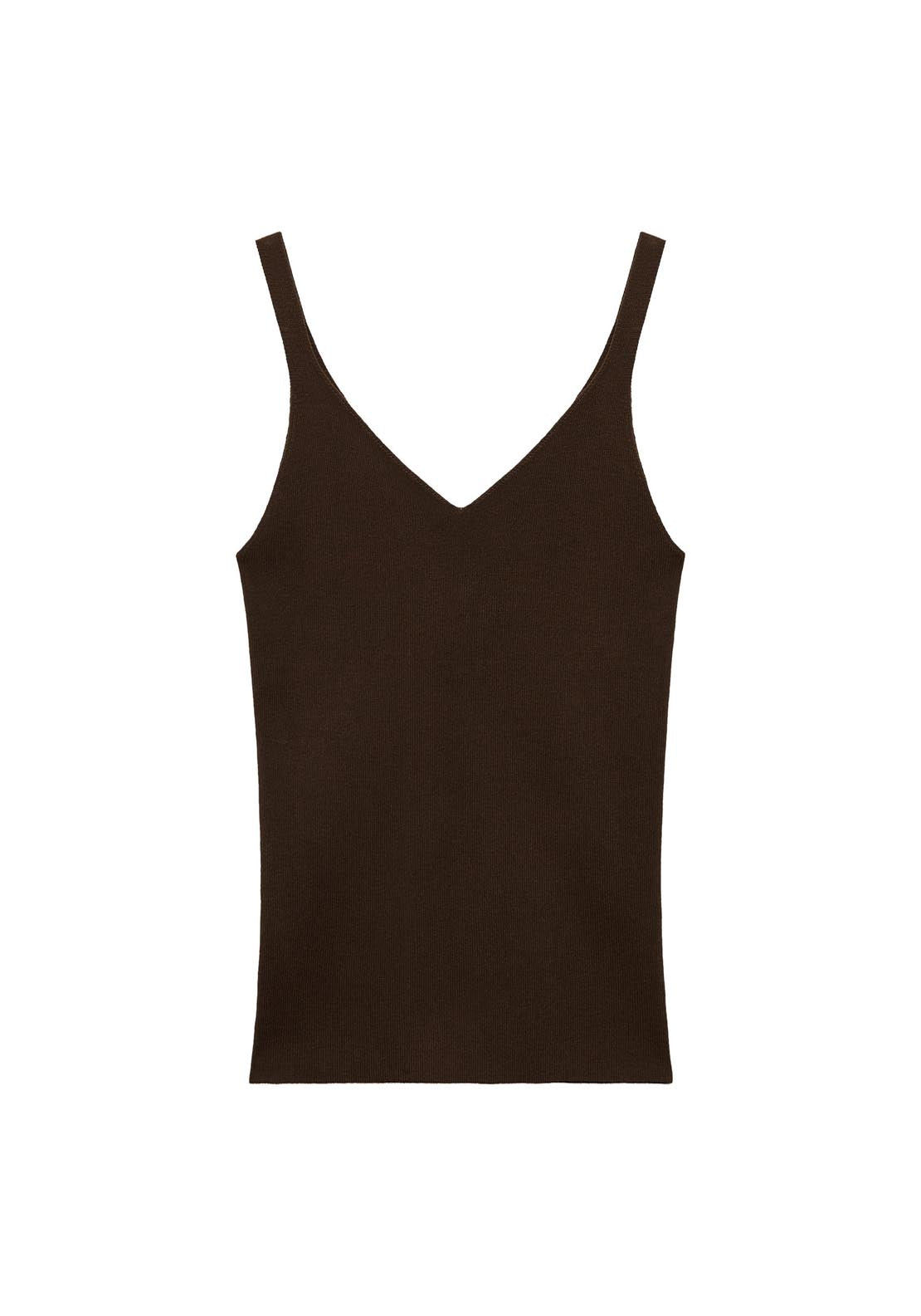 Mango V Neck Knit Top - Dark Brown 6 Shaws Department Stores