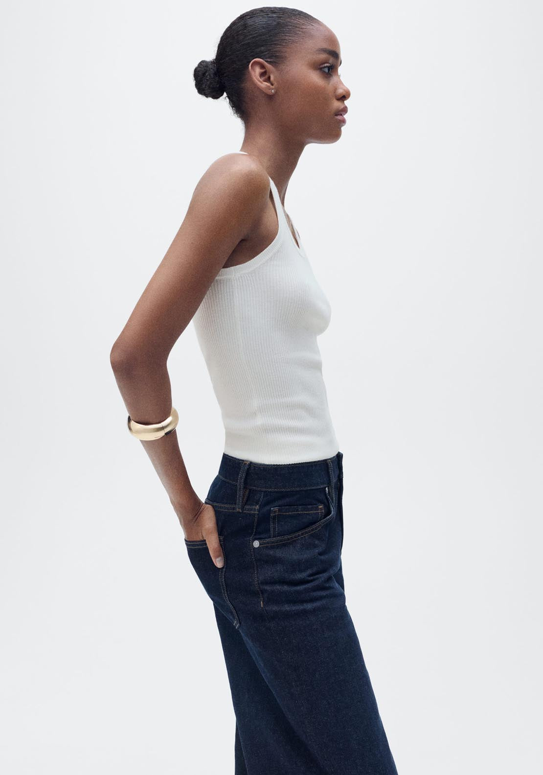 Mango Ribbed Knit Top - Light Beige 3 Shaws Department Stores