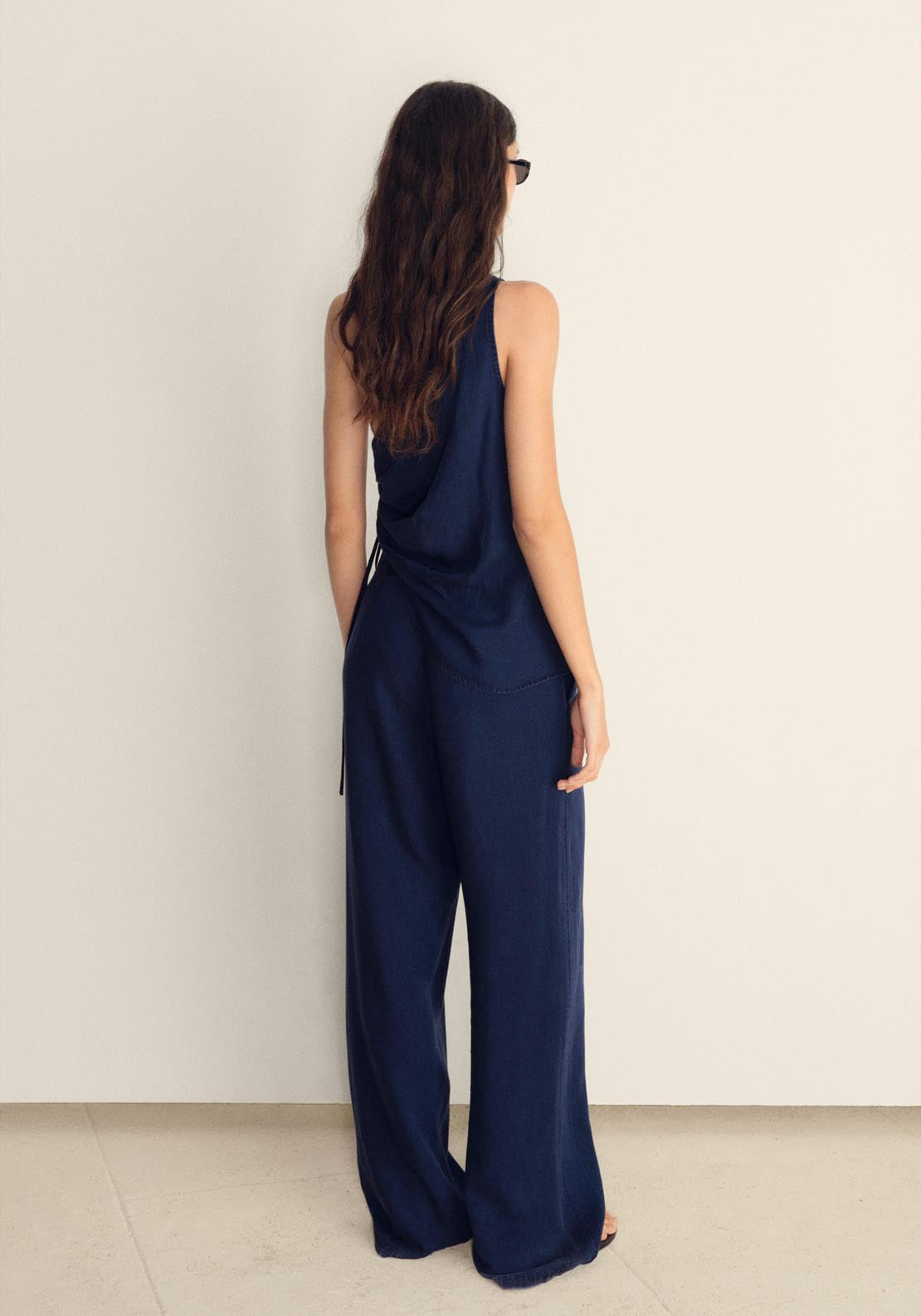 Mango Wide-Leg Lyocell Trousers With Pleats - Open Blue 2 Shaws Department Stores