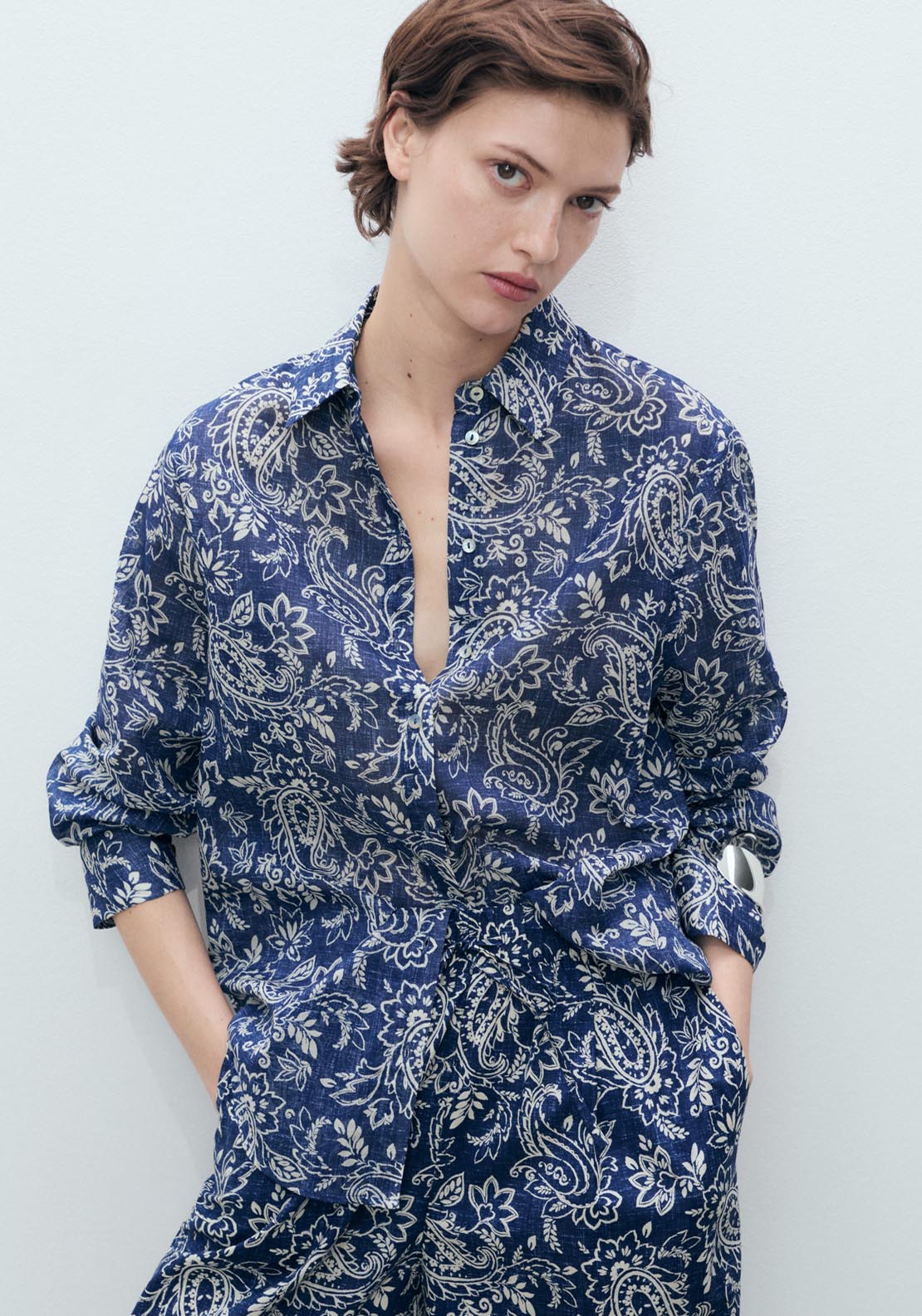 Mango Printed Cotton Shirt - Medium Blue 1 Shaws Department Stores