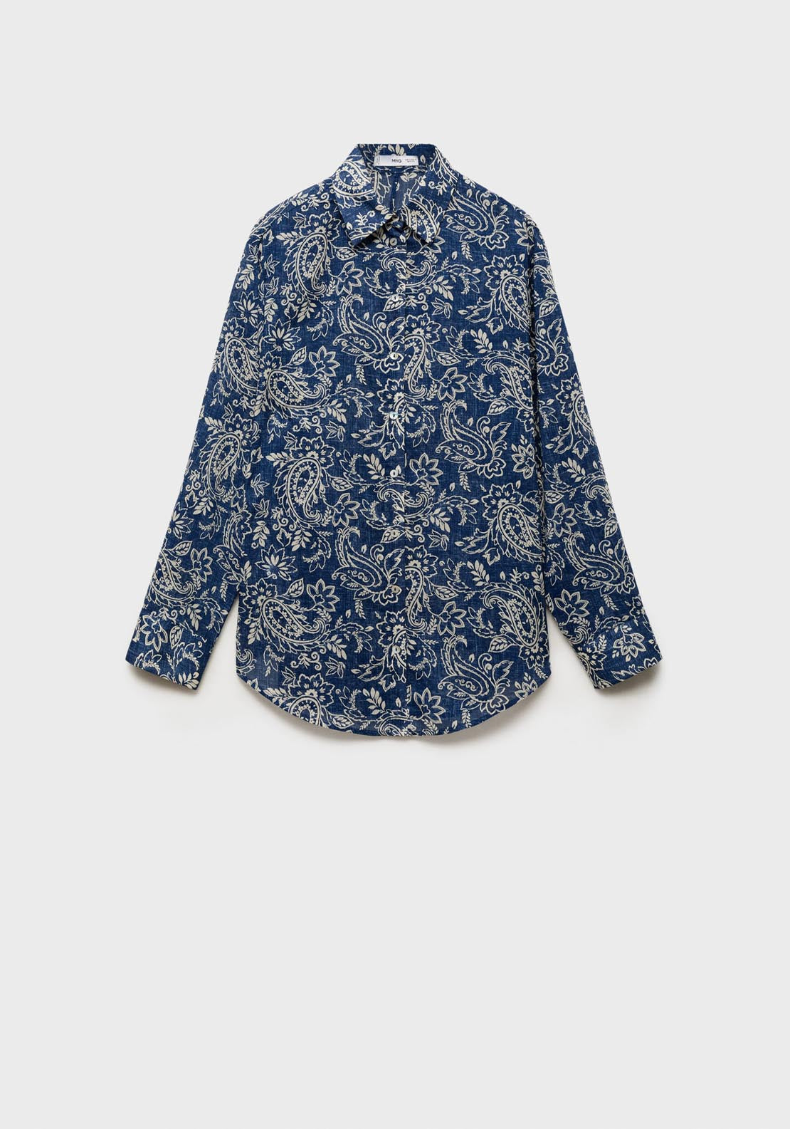 Mango Printed Cotton Shirt - Medium Blue 7 Shaws Department Stores