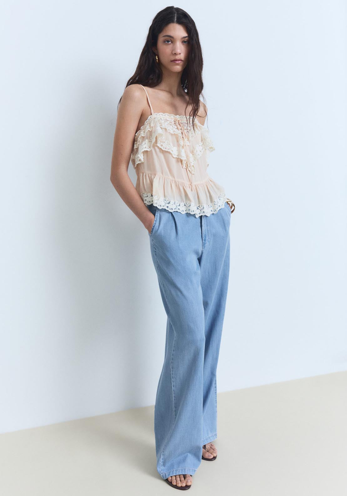 Mango Wide-Leg Lyocell Trousers With Pleats - Open Blue 3 Shaws Department Stores