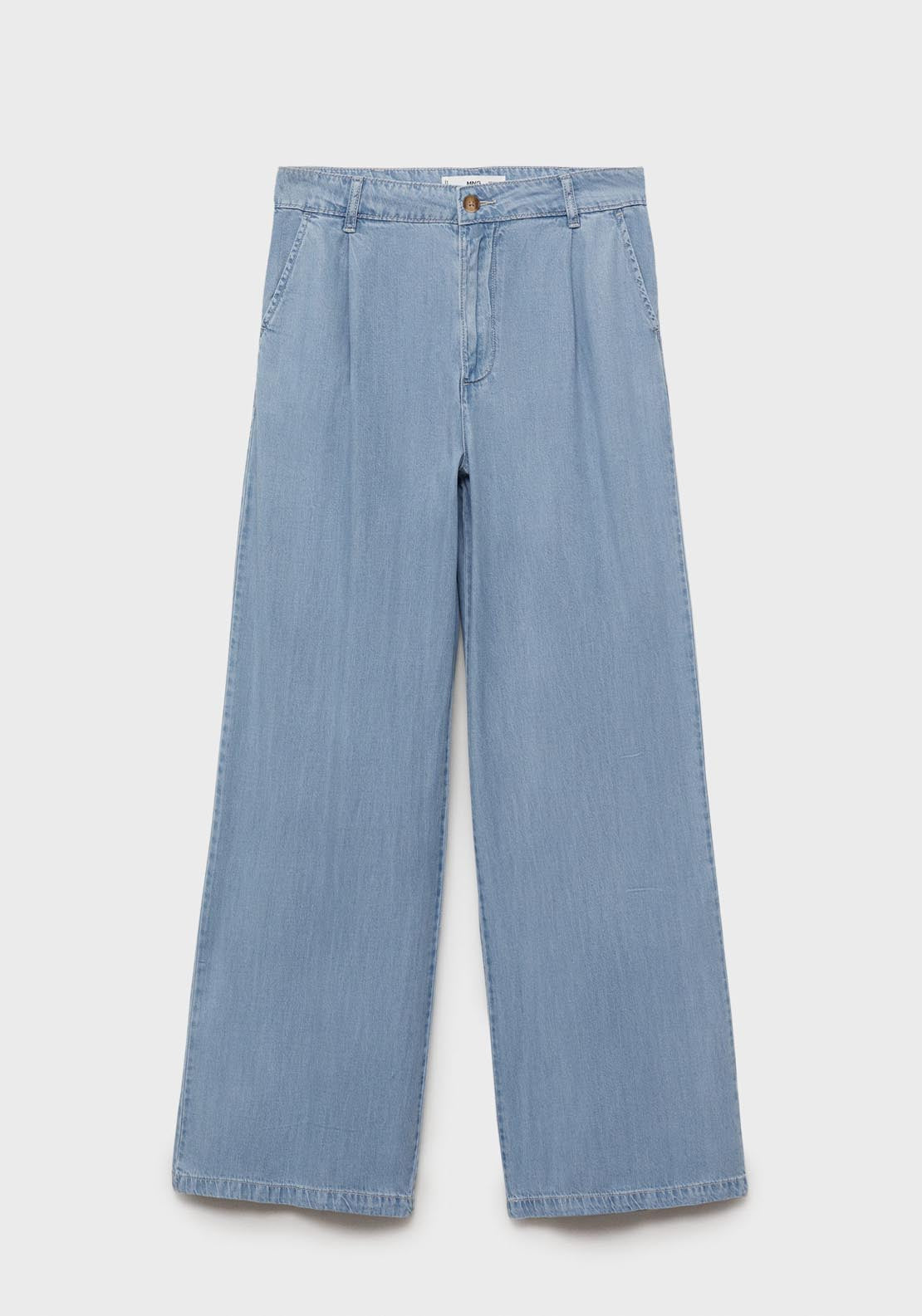 Mango Wide-Leg Lyocell Trousers With Pleats - Open Blue 7 Shaws Department Stores