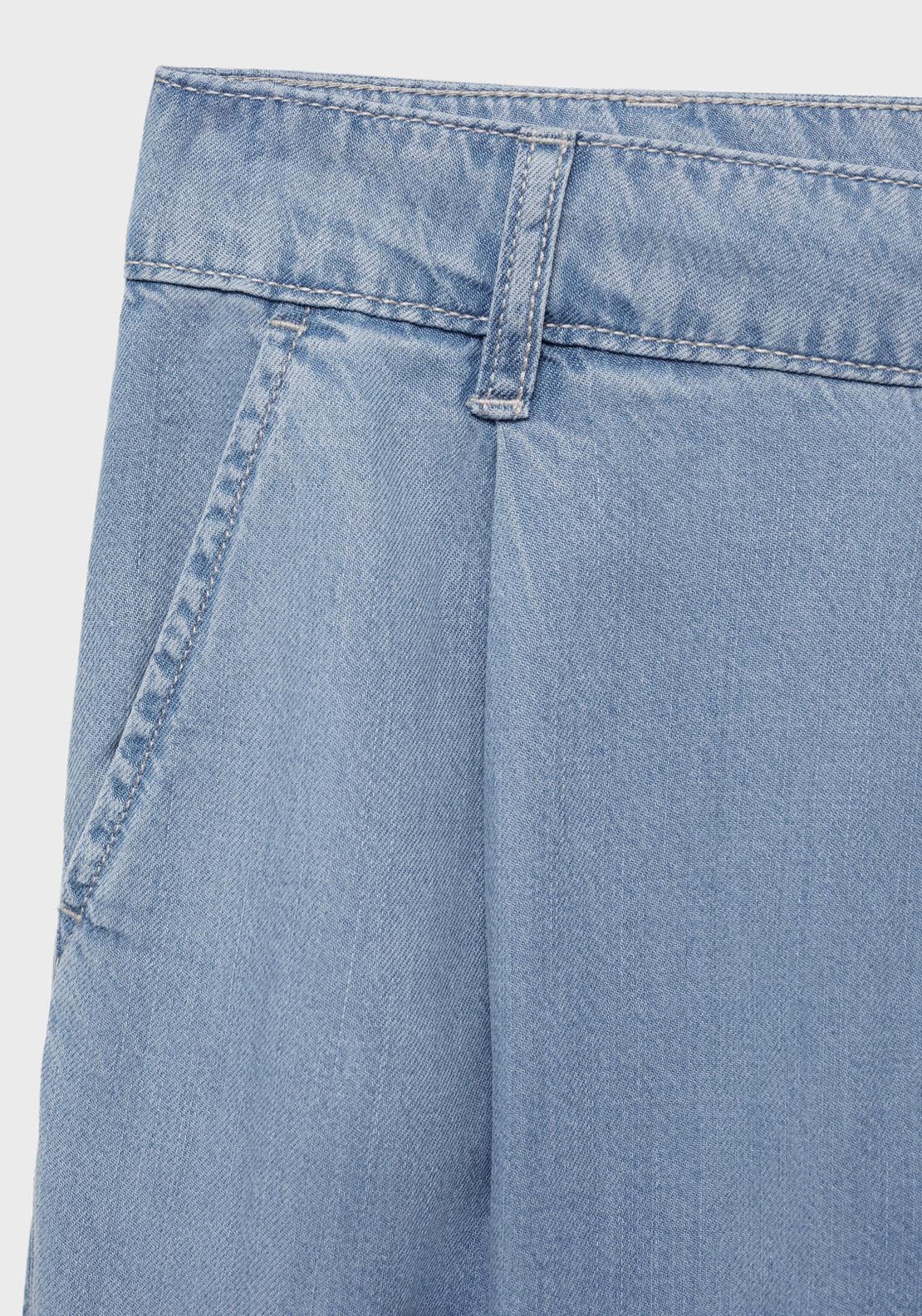 Mango Wide-Leg Lyocell Trousers With Pleats - Open Blue 8 Shaws Department Stores