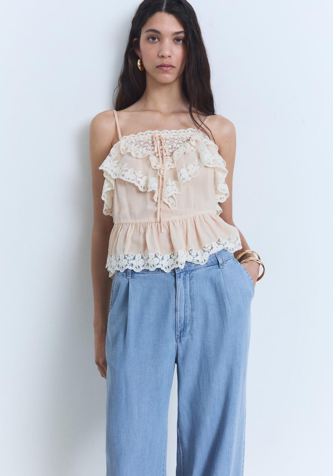 Mango Wide-Leg Lyocell Trousers With Pleats - Open Blue 5 Shaws Department Stores