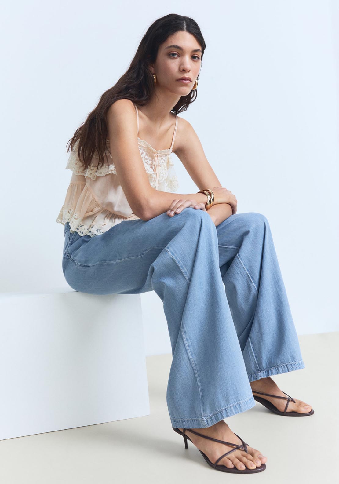 Mango Wide-Leg Lyocell Trousers With Pleats - Open Blue 4 Shaws Department Stores