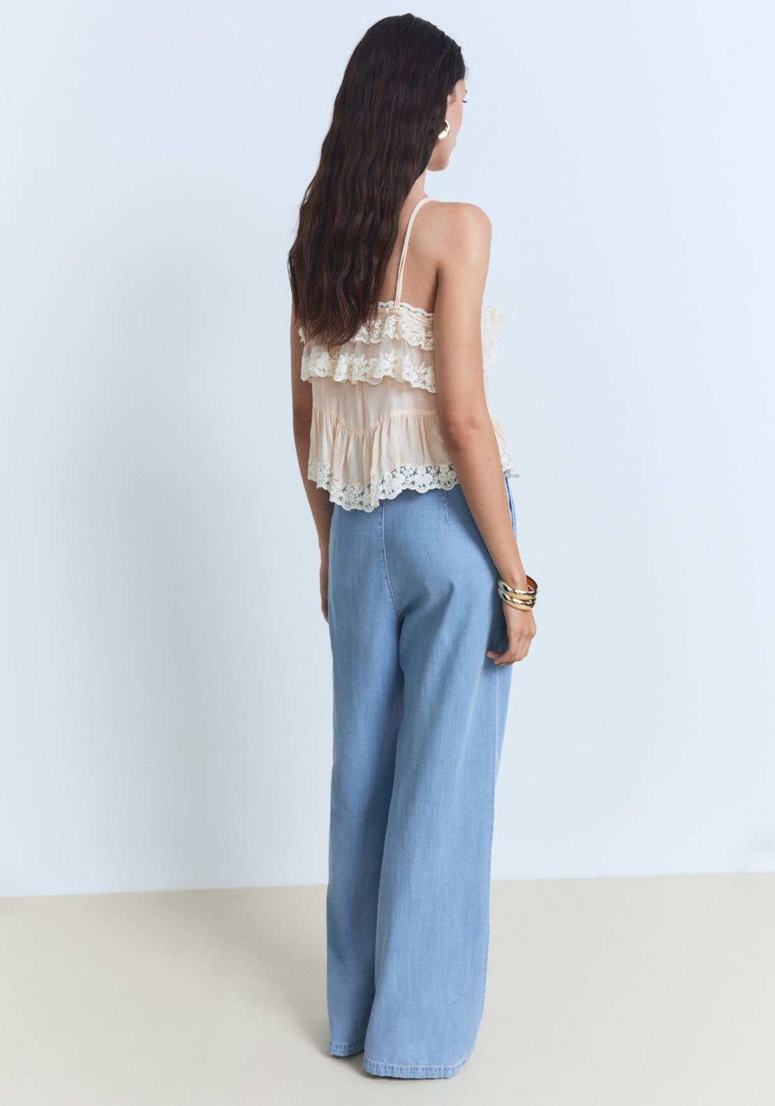 Mango Wide-Leg Lyocell Trousers With Pleats - Open Blue 2 Shaws Department Stores