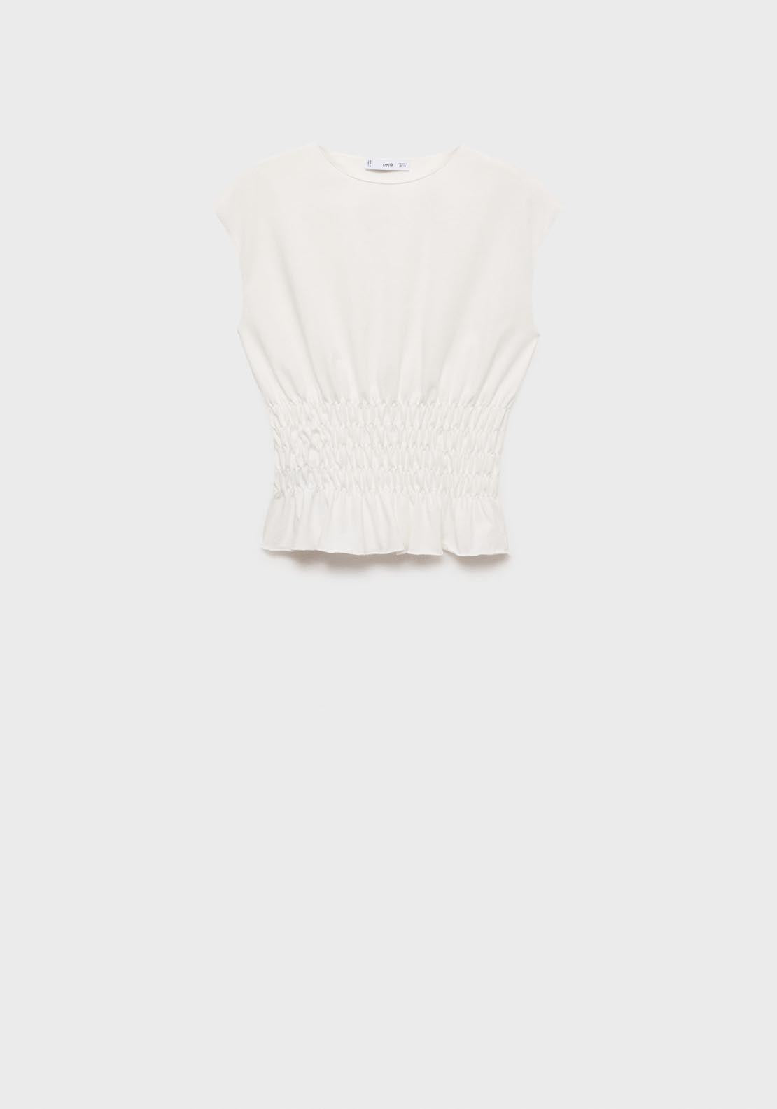Mango Short Sleeve Gathered T-Shirt - White 7 Shaws Department Stores